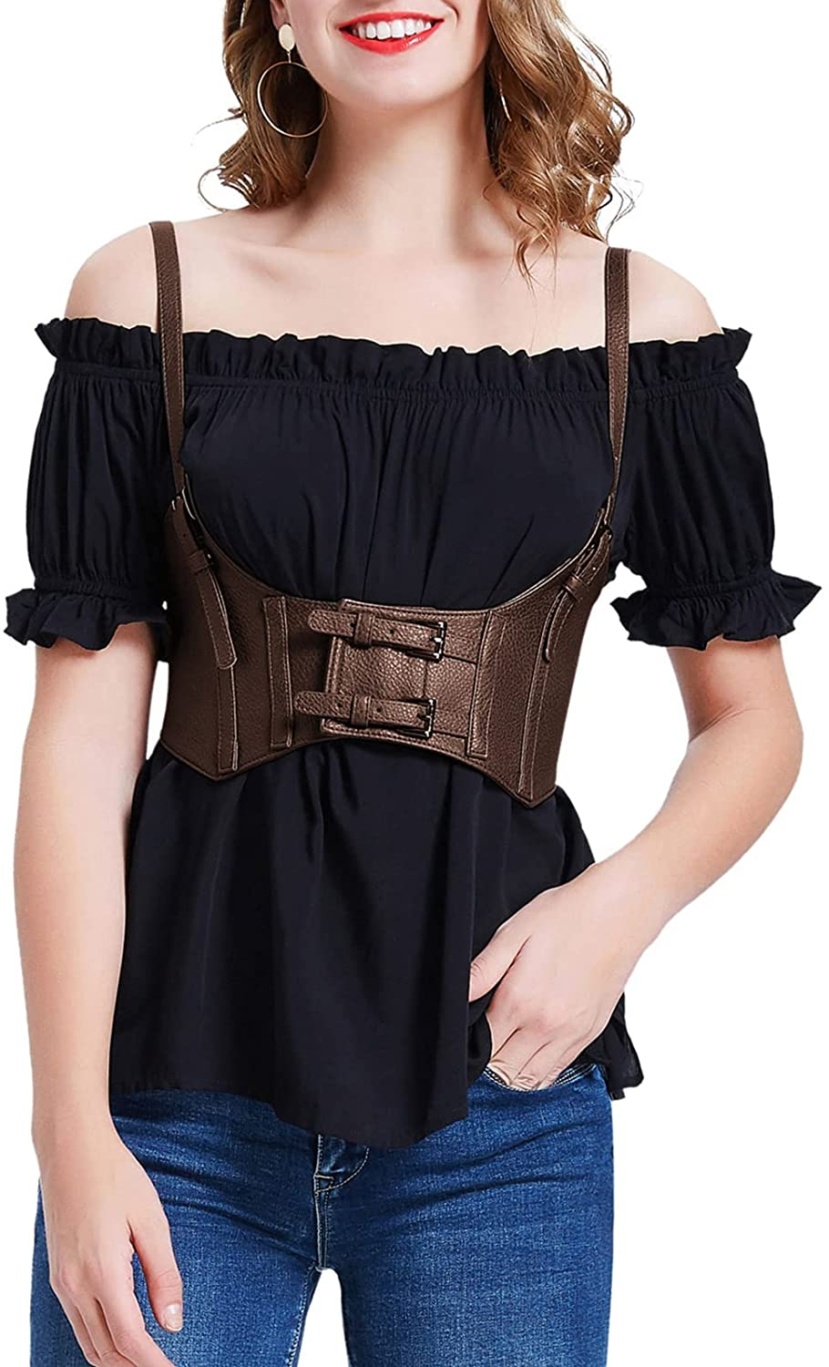 KANCY KOLE Women Fashion Faux Leather Waist Belt Steampunk Underbust Corset Apparel & Accessories > Clothing > Underwear & Socks > Lingerie KANCY KOLE