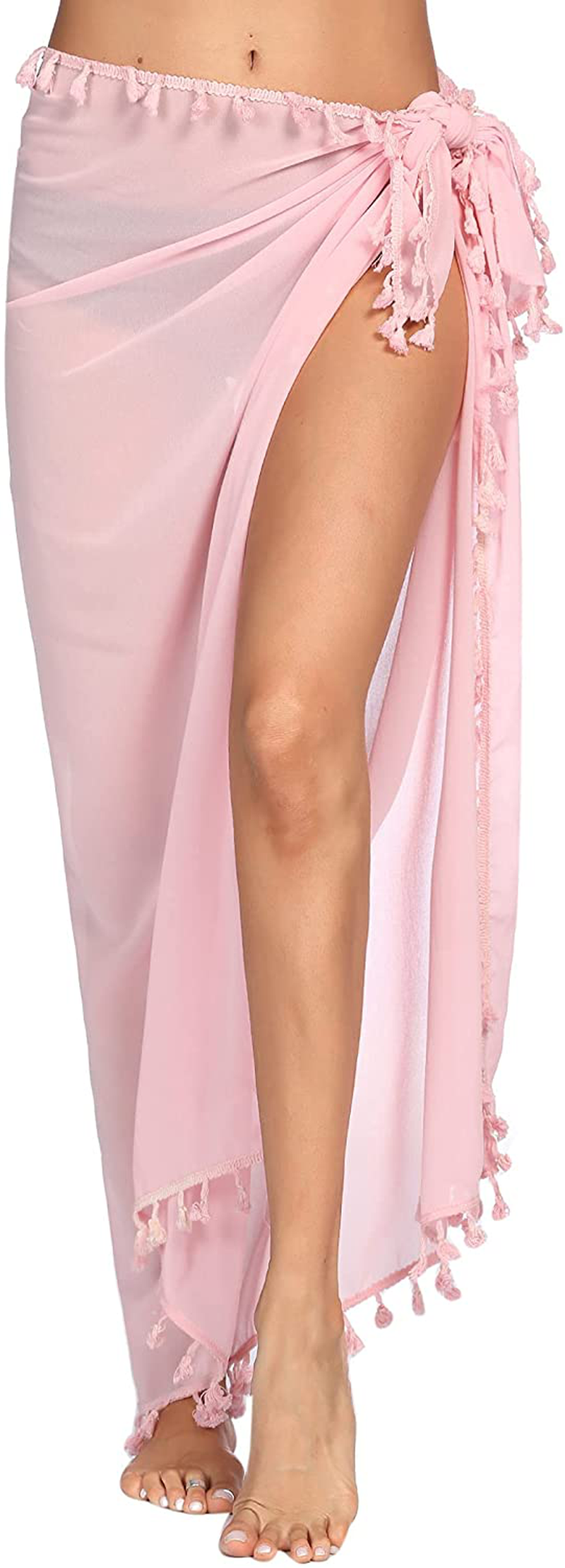 Ekouaer Women Sarong Chiffon Beach Wraps Sheer Swimsuit Cover Ups Sexy Bikini Long Skirts with Tassels Apparel & Accessories > Clothing > Swimwear Kylie Max