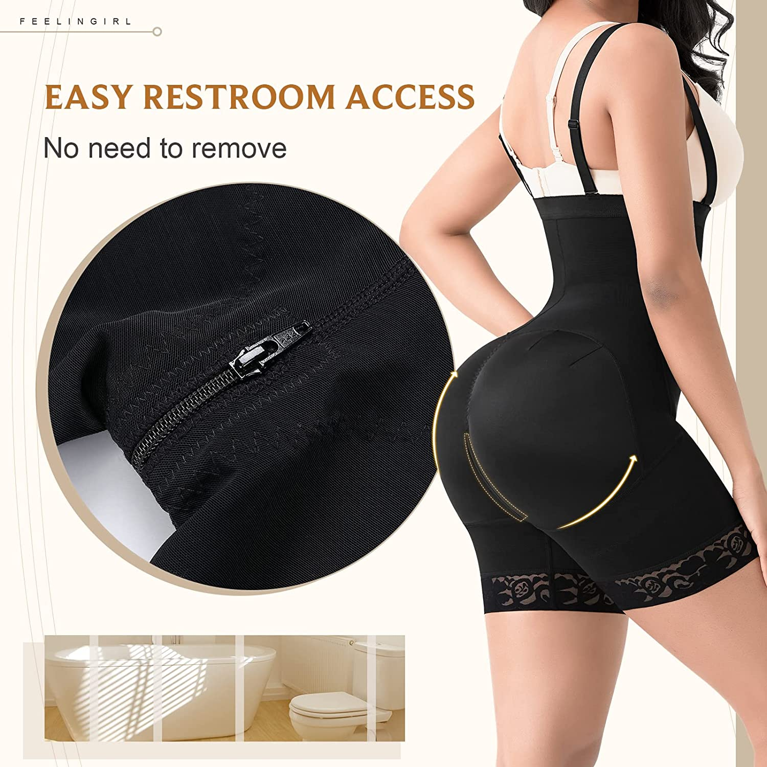 Feelingirl Shapewear for Women Seamless Firm Triple Control Faja plus Size Thigh Slimmer Tummy Control Body Shaper Apparel & Accessories > Clothing > Underwear & Socks > Shapewear FeelinGirl