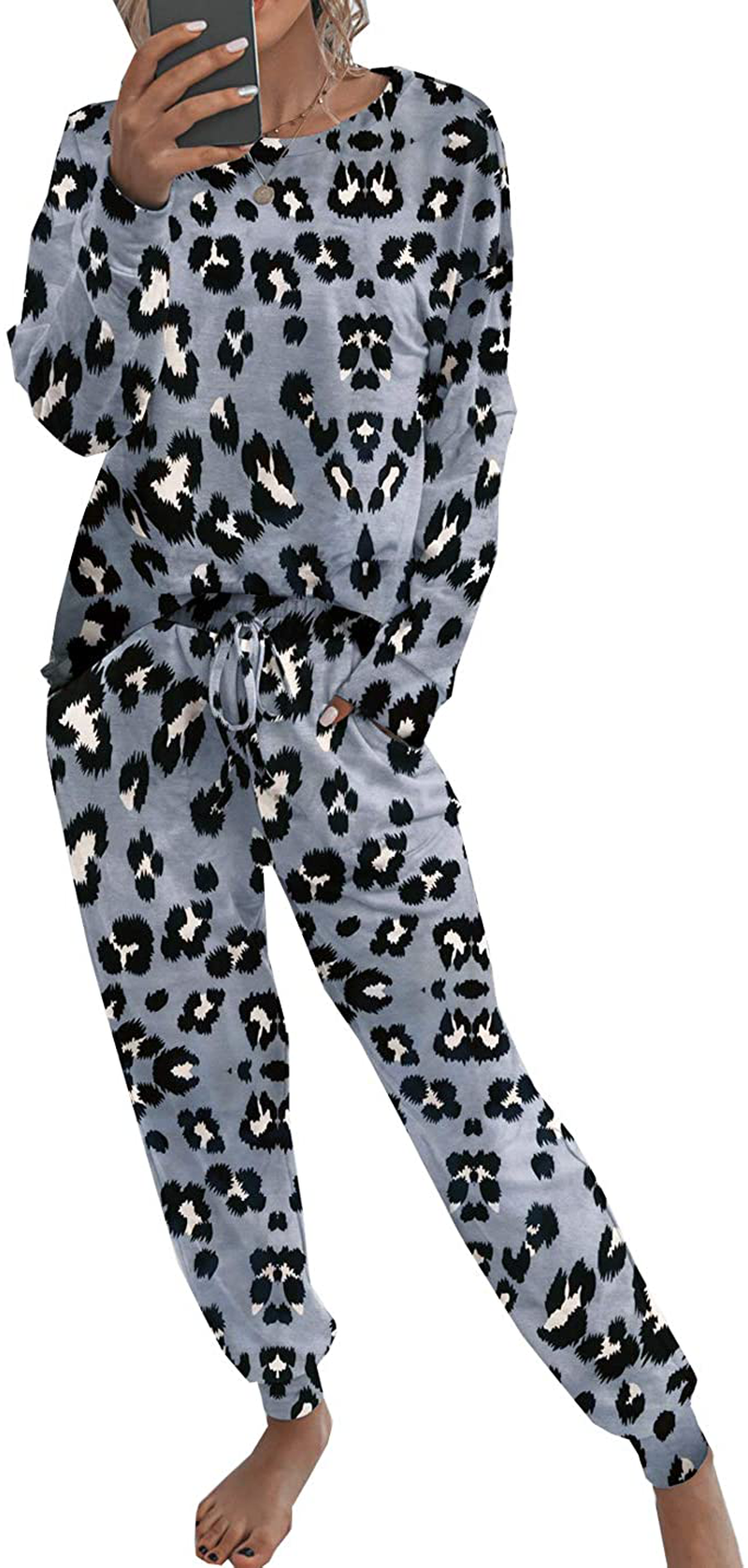 PRETTYGARDEN Women’s Tie Dye Two Piece Pajamas Set Long Sleeve Sweatshirt with Long Pants Sleepwear Apparel & Accessories > Clothing > Sleepwear & Loungewear > Pajamas PRETTYGARDEN Dark Grey Large