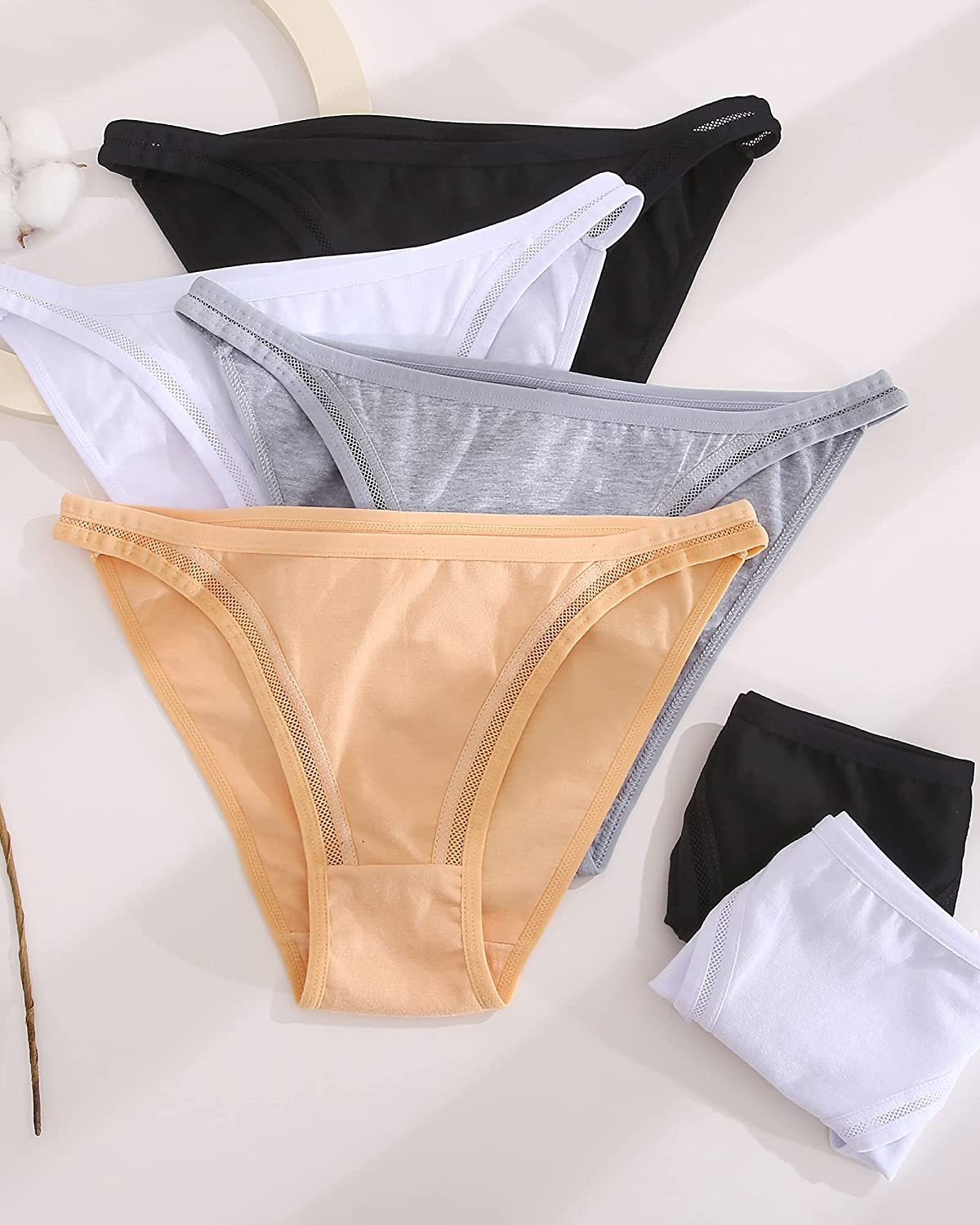 FINETOO 6 Pack Cotton Underwear for Women, Breathable Soft Stretch Hipster High Cut Cheeky String Bikini Panties  KYLIE MAX