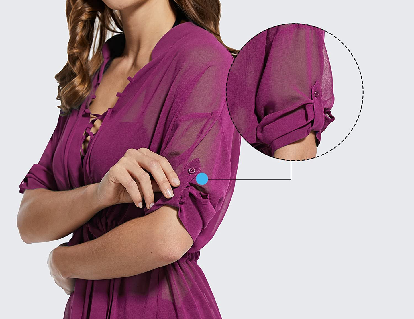 BALEAF Women'S 3/4 Sleeve Sheer Chiffon Bikini Swim Cover up V Neck Mesh Beach Coverups Apparel & Accessories > Clothing > Swimwear Kylie Max