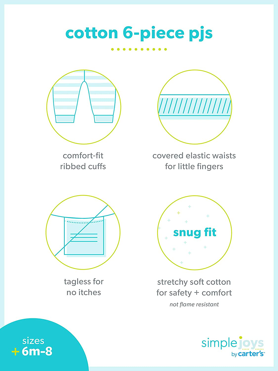 Simple Joys by Carter'S Babies, Toddlers and Boys' 6-Piece Snug Fit Cotton Pajama Set Apparel & Accessories > Clothing > Sleepwear & Loungewear > Pajamas Kylie Max