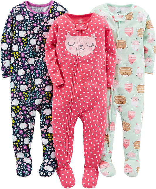 Simple Joys by Carter'S Toddler and Baby Girls' Snug Fit Footed Cotton Pajamas, Pack of 3 Apparel & Accessories > Clothing > Sleepwear & Loungewear > Pajamas Kylie Max