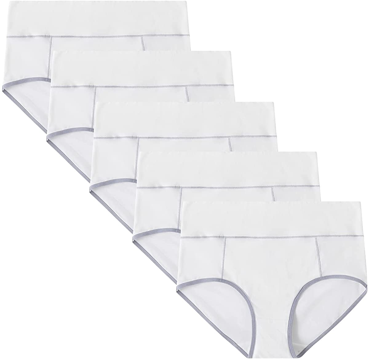 POKARLA Women'S High Waisted Cotton Underwear Soft Breathable Panties Stretch Briefs Regular & plus Size 5-Pack Apparel & Accessories > Clothing > Underwear & Socks > Underwear POKARLA White-5pack Small