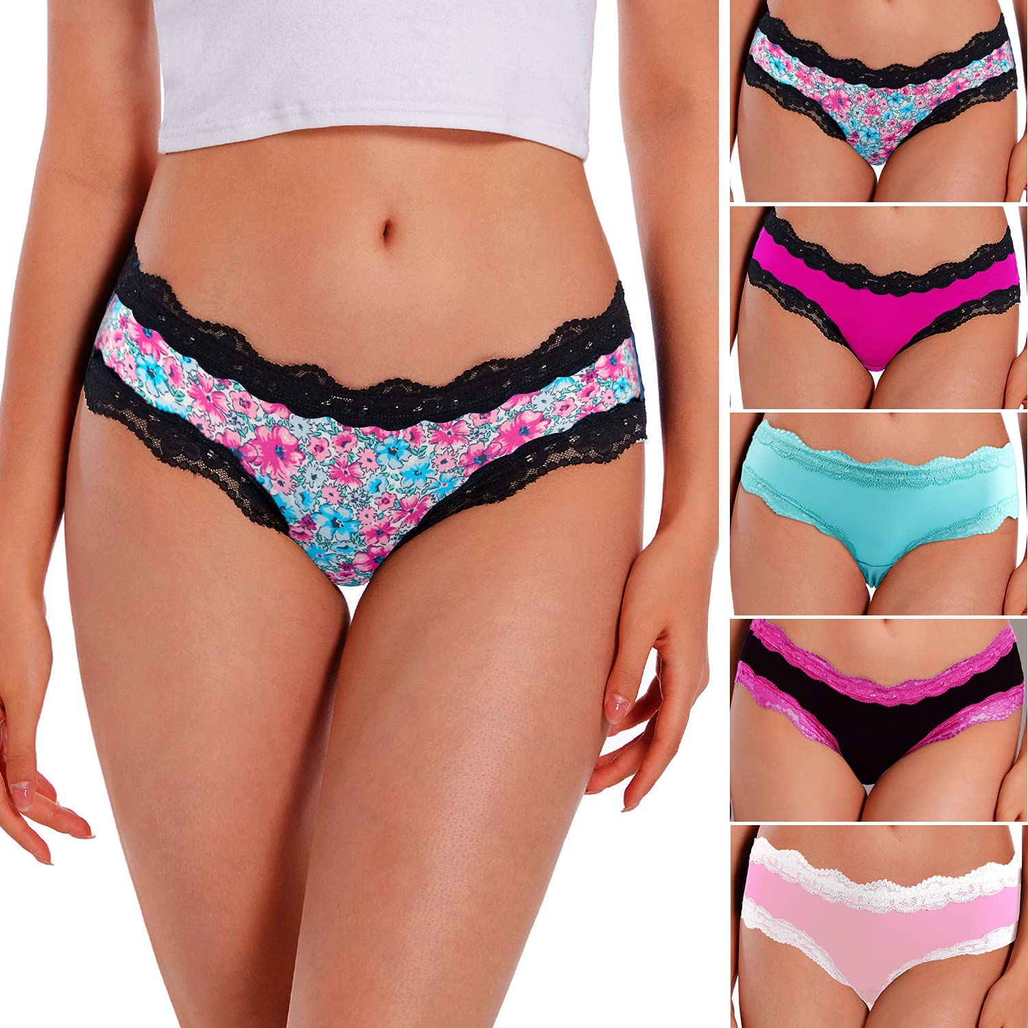 VEENXTHA Womens Underwear Hipster Panties 5 Pack Smooth Stretch Microfiber Briefs Apparel & Accessories > Clothing > Underwear & Socks > Underwear VEENXTHA Assorted of Color U Large