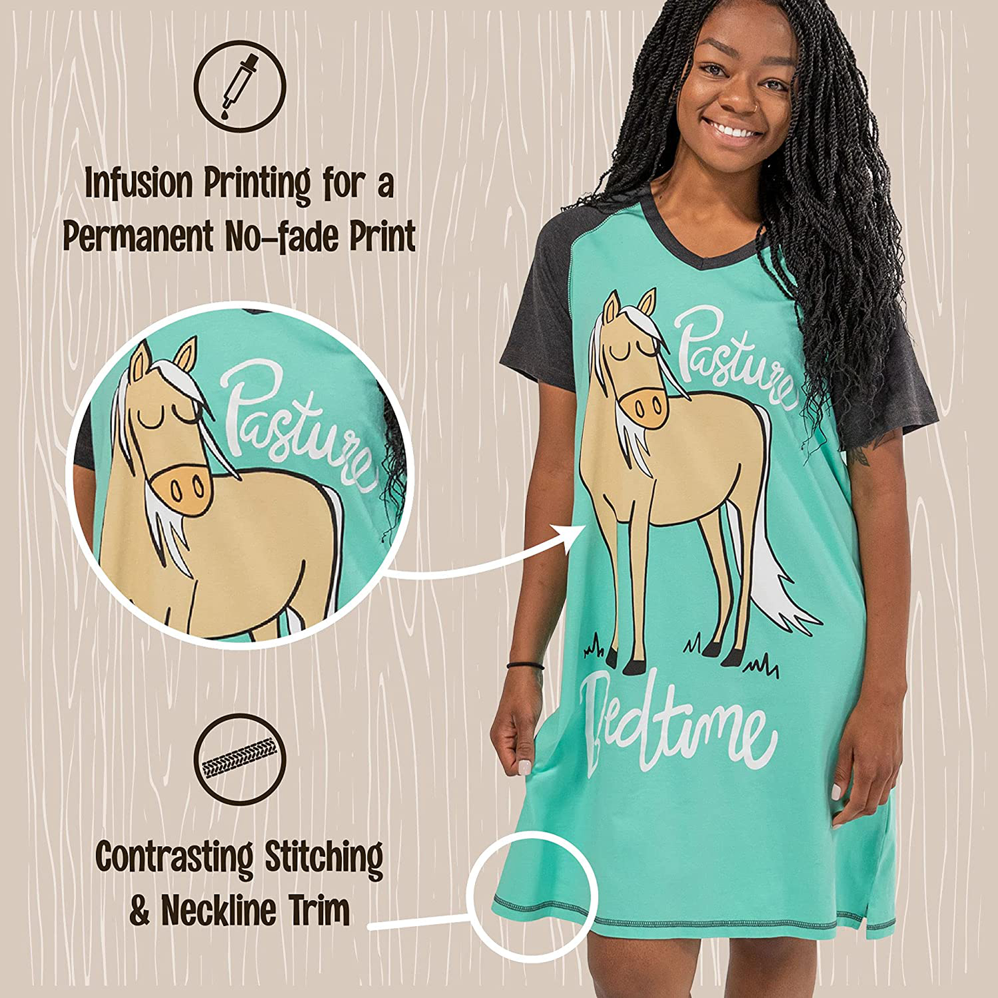 Lazy One V-Neck Nightshirts for Women, Farm Animal Designs Apparel & Accessories > Clothing > Sleepwear & Loungewear > Nightgowns Kylie Max