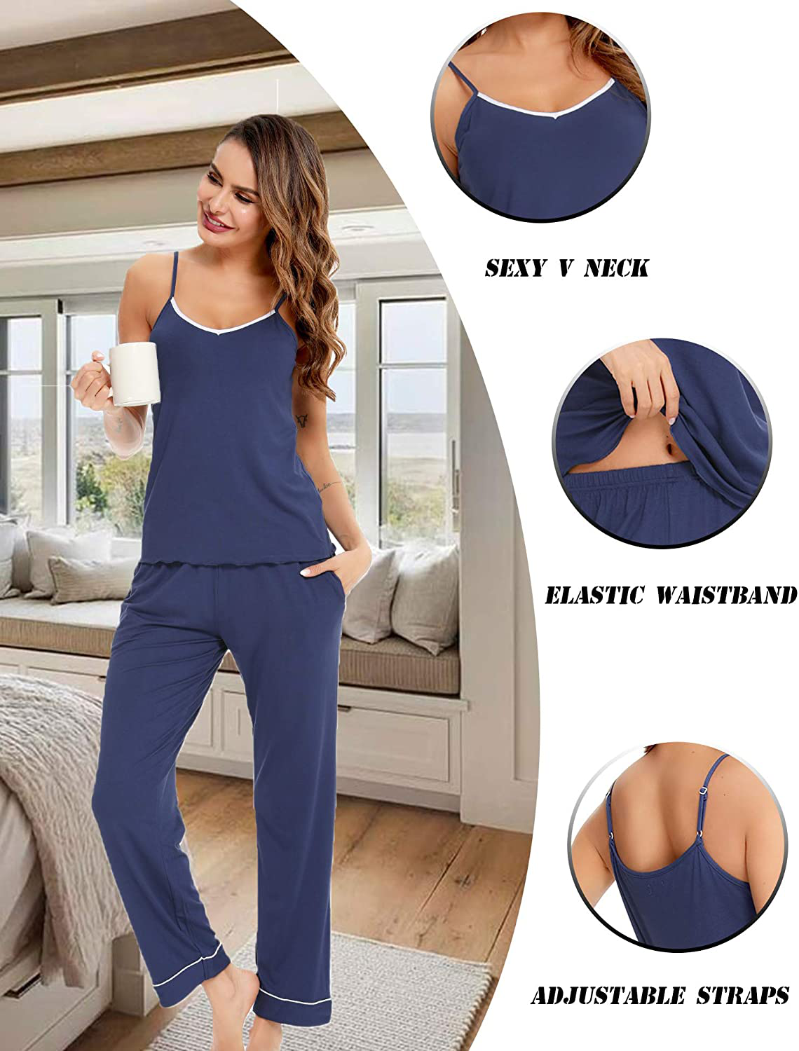 Lecgee Women'S Pajamas Set V-Neck Two Piece Sleepwear Spaghetti Strap Sleeveless Nightwear Apparel & Accessories > Clothing > Sleepwear & Loungewear Kylie Max
