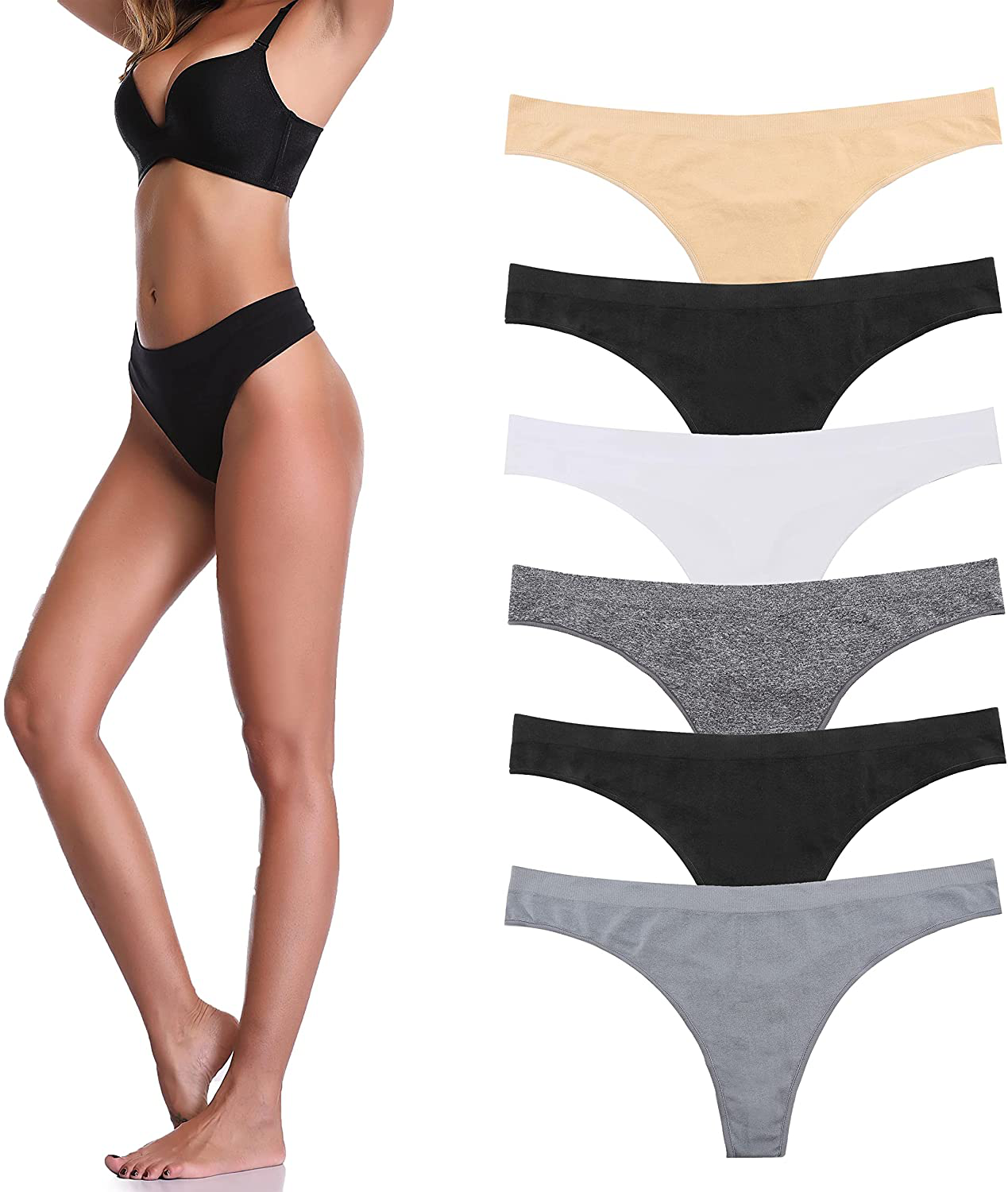 Imakokoni Seamless Thongs for Women No Show 6 Pack Women's Nylon Spandex Thong Underwear Apparel & Accessories > Clothing > Underwear & Socks > Underwear imakokoni Multi-c Medium