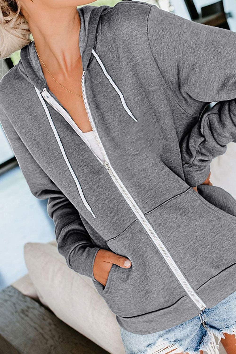 Dokotoo Women'S Full Zip up Hoodie Long Sleeve Hooded Sweatshirts Pockets Jacket Coat for Women Apparel & Accessories > Clothing > Activewear Kylie Max