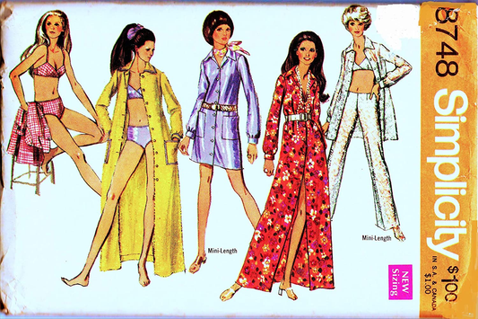 Simplicity 8748 Misses Boho, Mod Maxi or Mini Shirt-Shift, Bikini and Hip-Hugger Pants Vintage 70'S Sewing Pattern Check Listings for Size Apparel & Accessories > Clothing > Underwear & Socks > Underwear Simplicity