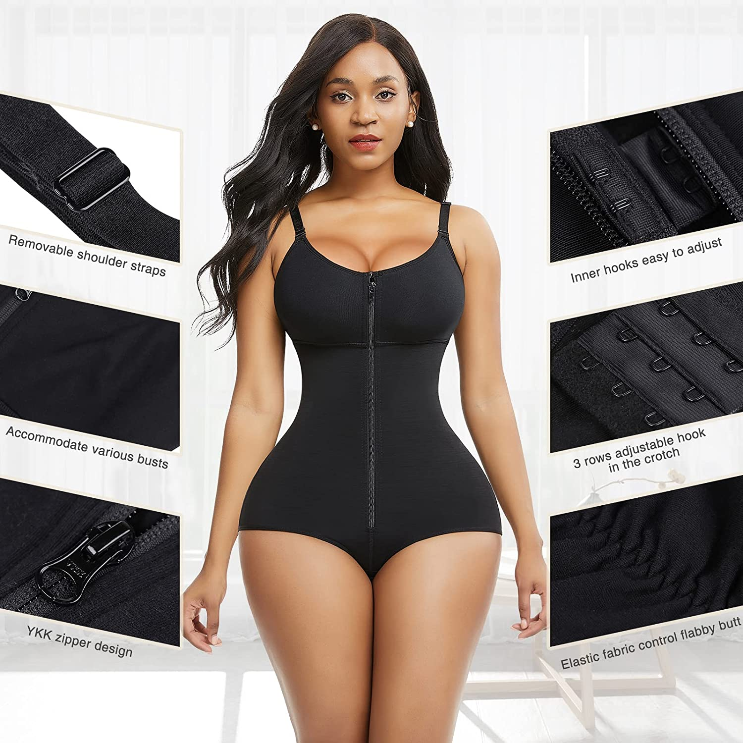 Feelingirl Women Shapewear Bodysuit Tummy Control Fajas Body Shaper for Women with Zipper Apparel & Accessories > Clothing > Underwear & Socks > Shapewear FeelinGirl