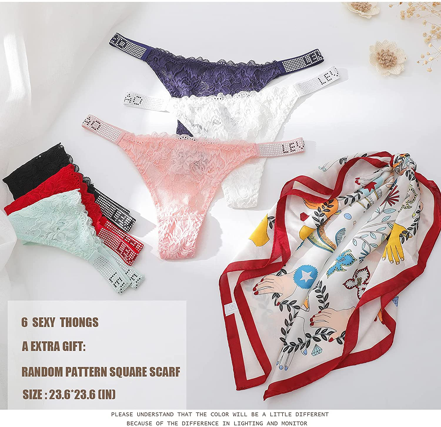 Sexy Panties, LEVAO Thongs for Women Letter Rhinestones G-String Low-rise Tanga Stretch Underwear Pack of 6 Apparel & Accessories > Clothing > Underwear & Socks > Underwear LEVAO