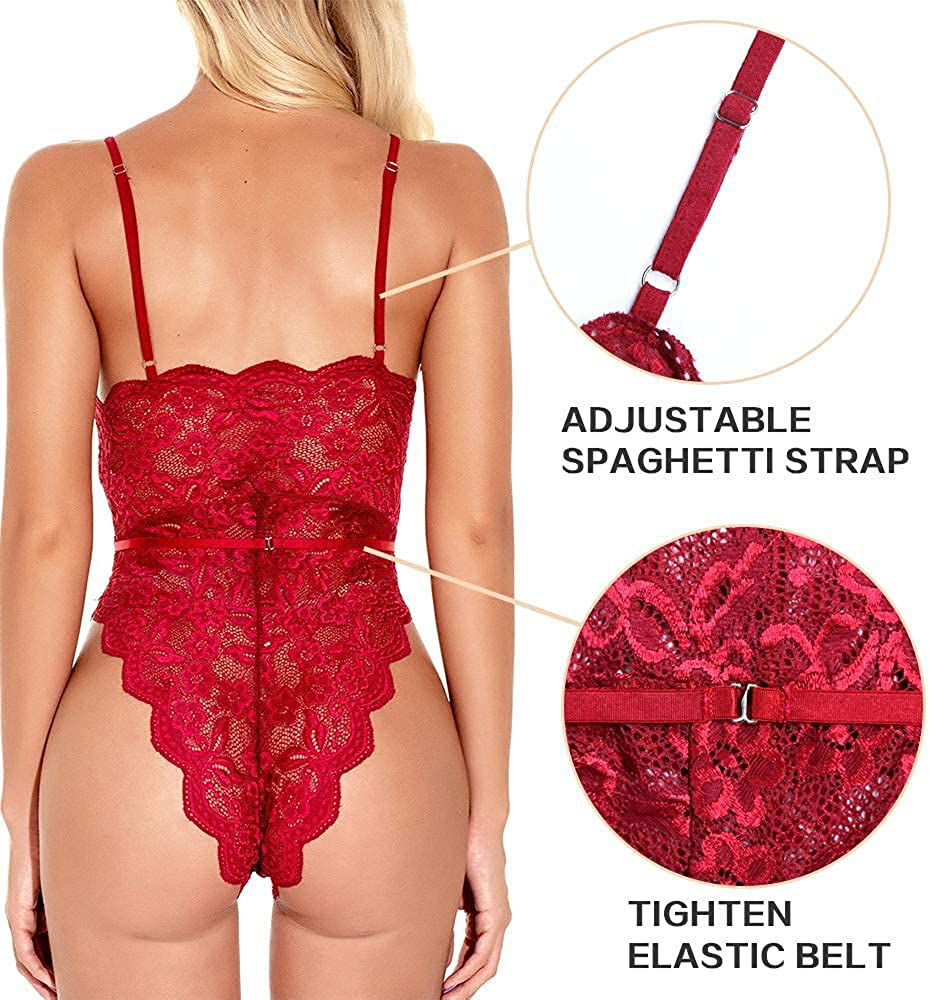 Women One Piece Lingerie Lace Sexy Baby Dolls Teddy Sleepwear Deep V Bodysuit Teddies Lingerie Apparel & Accessories > Clothing > Underwear & Socks > Lingerie CUTER