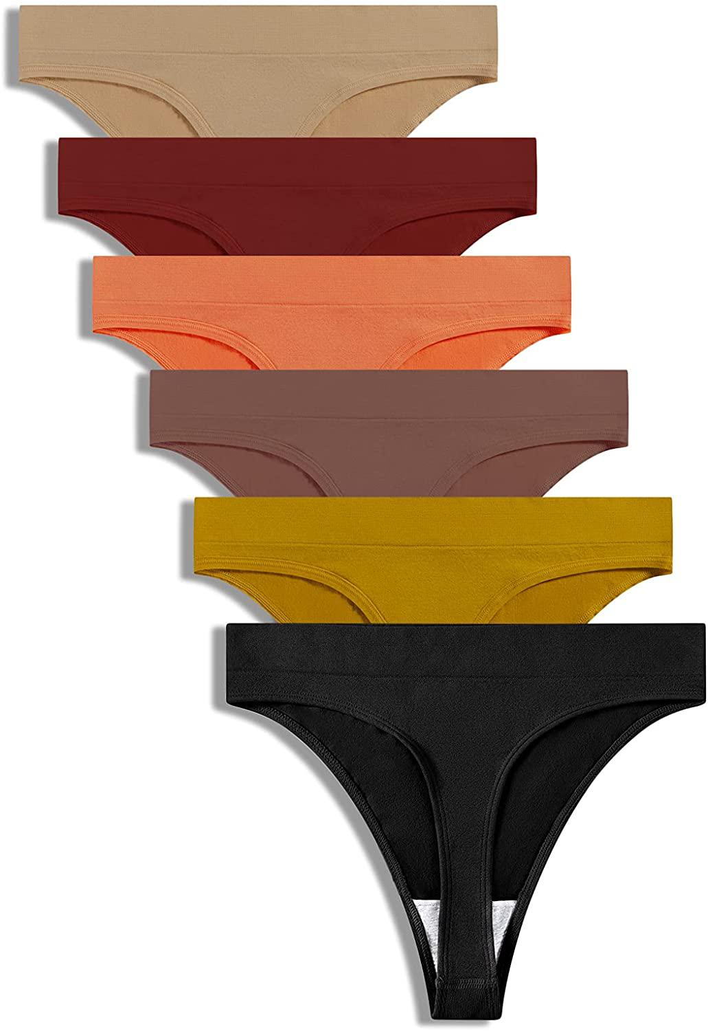 GRANKEE Women's Breathable Seamless Thong Panties No Show Underwear Pack Apparel & Accessories > Clothing > Underwear & Socks > Underwear GRANKEE Black/Yellow/Orange/Brick Red/Light Khaki/Dark Rose Red 6 Pack Medium