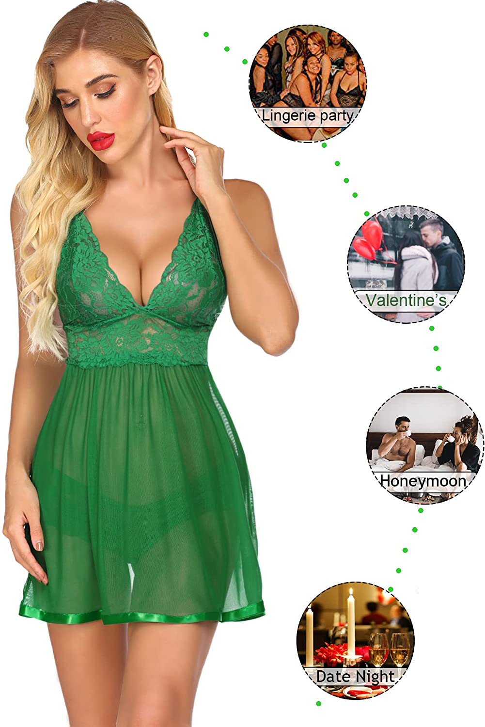 Avidlove Women Lingerie Lace Babydoll Strap Chemise Halter Teddy V Neck Sleepwear Apparel & Accessories > Clothing > Underwear & Socks > Lingerie Kylie Max