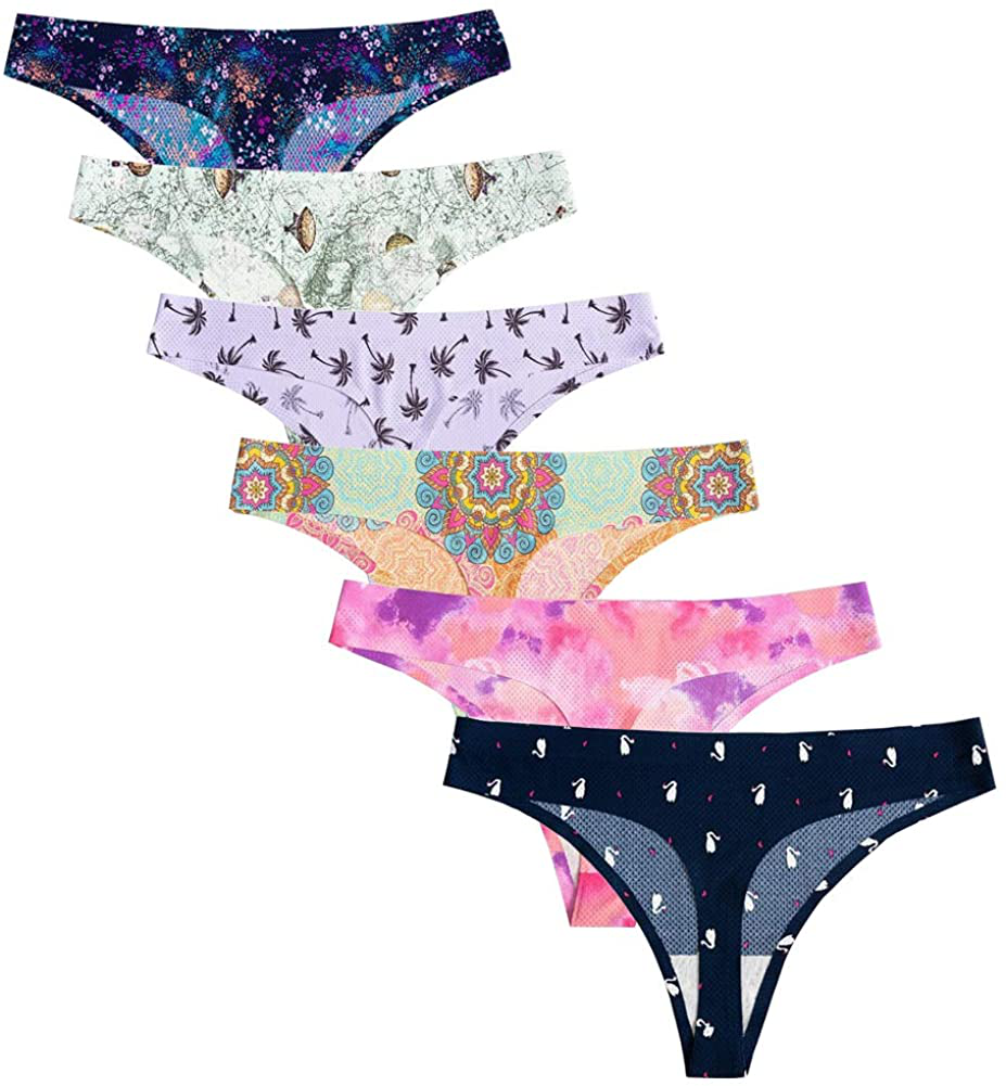Closecret Lingerie Women 6 Pack Seamless Thongs Underwear Ice Silk Comfy G-string Panties Apparel & Accessories > Clothing > Underwear & Socks > Underwear Closecret Style 4 Medium