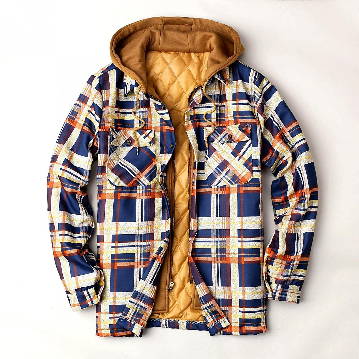 Merthy Mens Big and Tall Berber Lined Flannel Shirts Jacket Casual Long Sleeve Button down Hooded Plaid Parka Coat S-5XL Apparel & Accessories > Clothing > Underwear & Socks > Shapewear Merthy