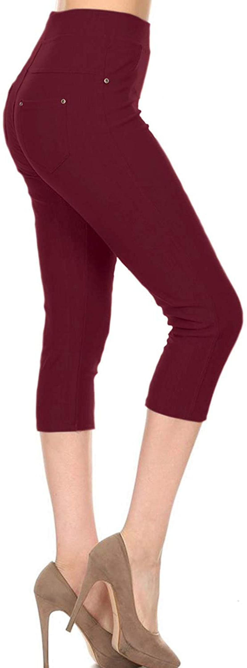 Leggings Depot Premium Quality Women's Cotton Blend Stretch Pull-on Jeggings with Pockets Apparel & Accessories > Clothing > Activewear LEGGINGS DEPOT Capri-burgundy 1X-2X