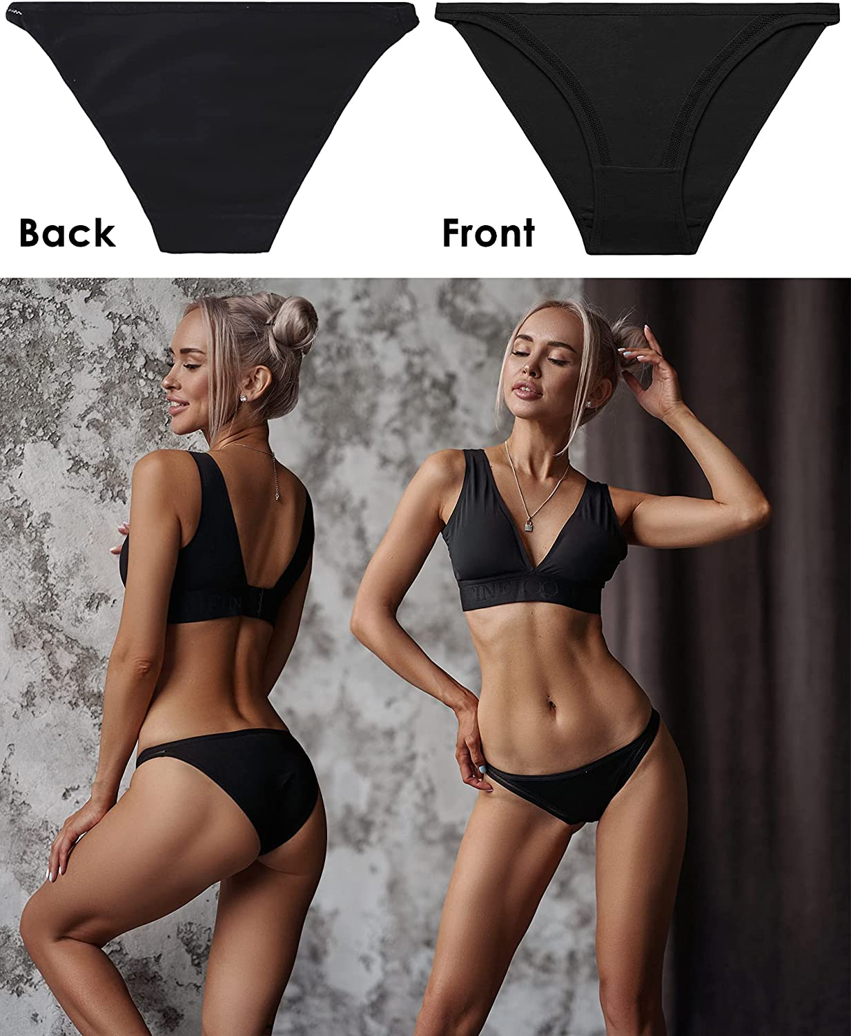 FINETOO 6 Pack Cotton Underwear for Women, Breathable Soft Stretch Hipster High Cut Cheeky String Bikini Panties Apparel & Accessories > Clothing > Underwear & Socks > Underwear KYLIE MAX