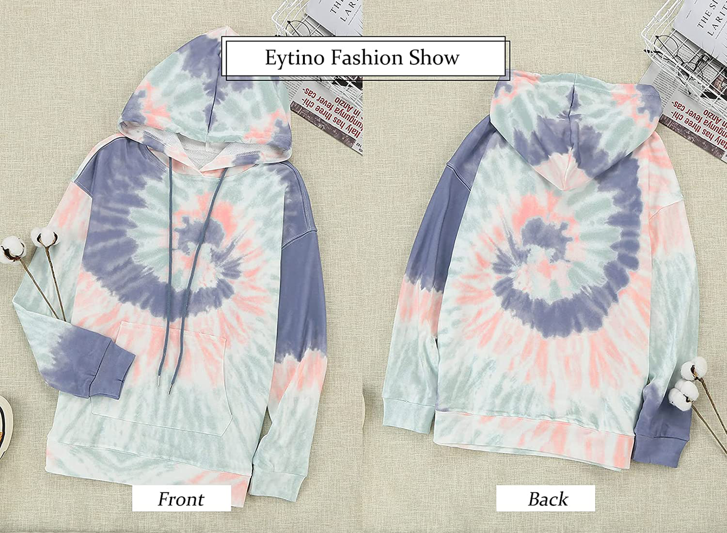 Eytino Women Hoodies Tops Tie Dye Printed Long Sleeve Drawstring Pullover Sweatshirts with Pocket(S-Xxl) Apparel & Accessories > Clothing > Activewear Kylie Max