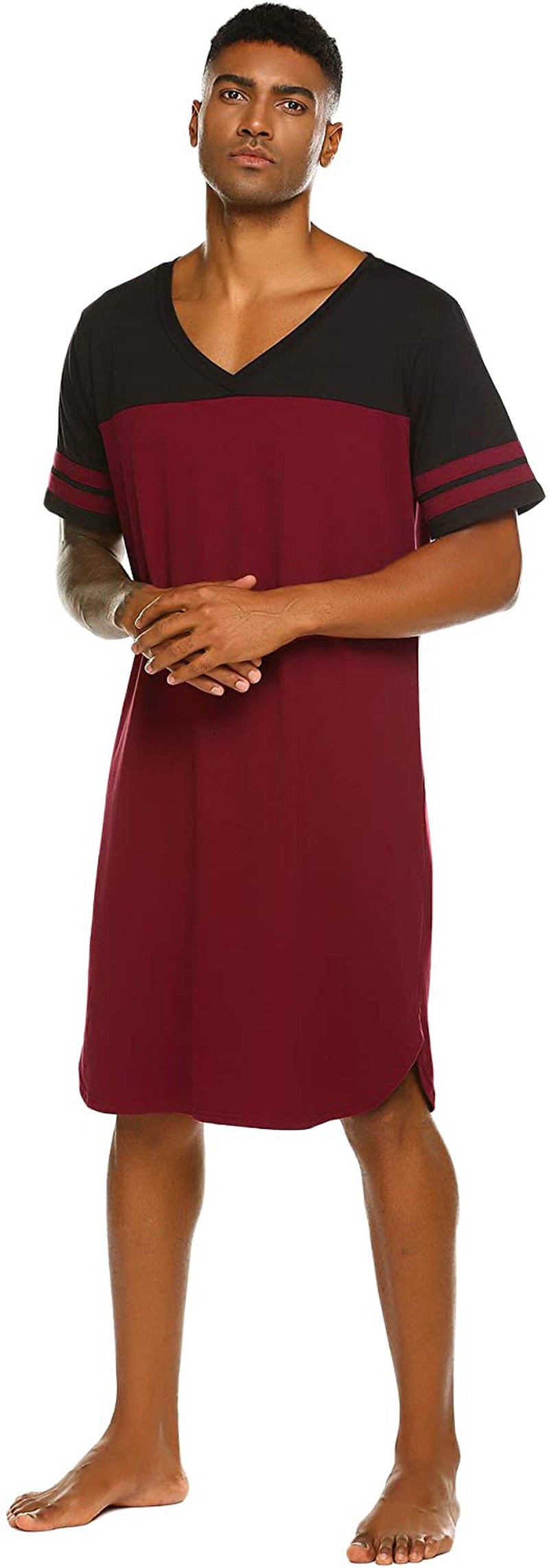 Ekouaer Nightgowns Mens V Neck Long Sleeve Sleepwear Big&Tall Pajama Sleeping Wear Loungewear Nightshirts M-XXXL Apparel & Accessories > Clothing > Sleepwear & Loungewear > Nightgowns Kylie Max