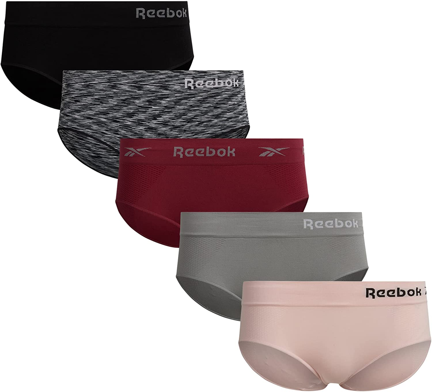 Reebok Women'S Underwear - Seamless Hipster Briefs (5 Pack) Apparel & Accessories > Clothing > Underwear & Socks > Underwear Reebok Black/Pink/Red/Grey Large