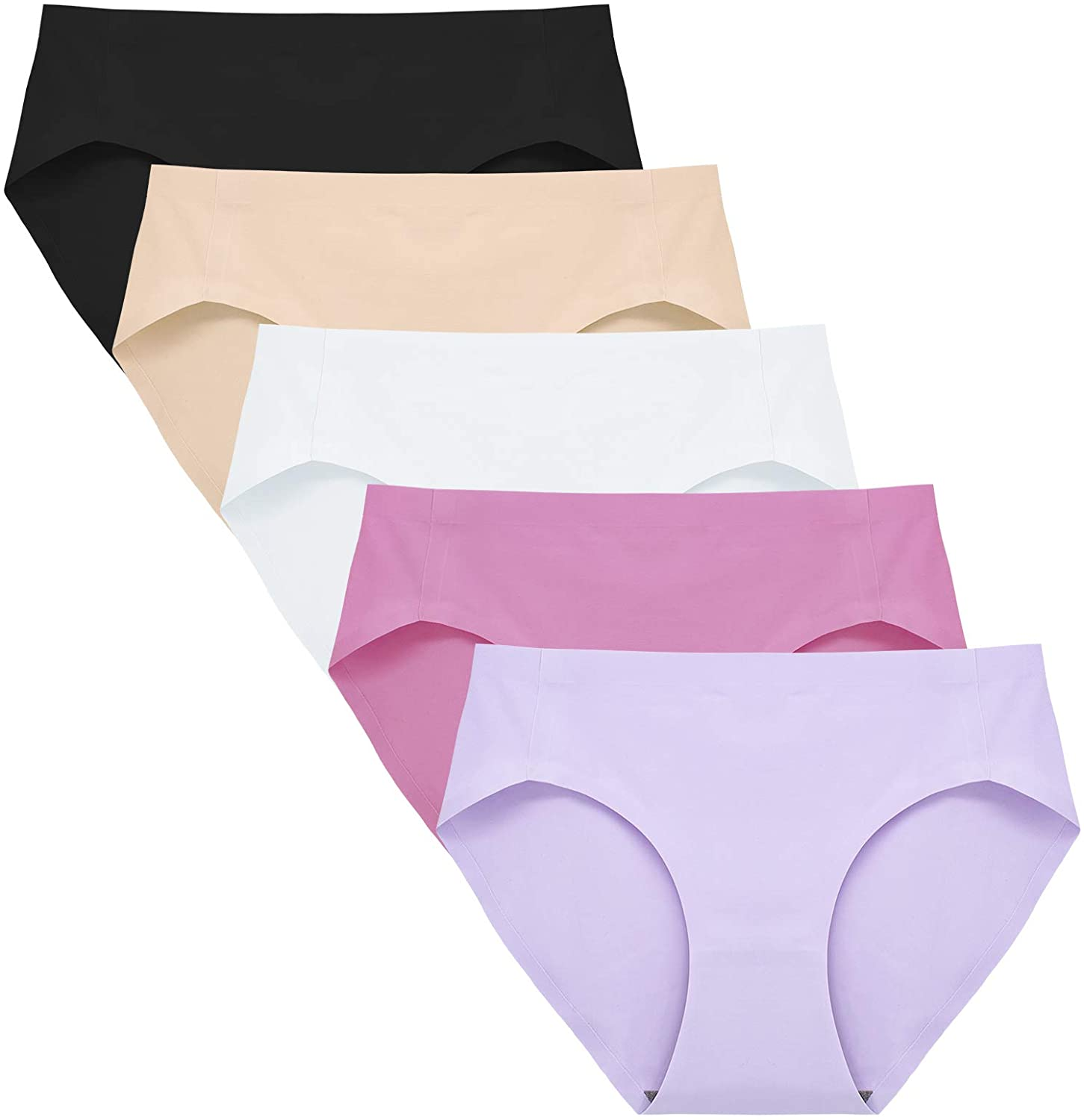 Fallsweet No Show Underwear for Women Seamless High Cut Briefs Mid-Waist Soft No Panty Lines,Pack of 5 Apparel & Accessories > Clothing > Underwear & Socks > Underwear FallSweet Color2 Small