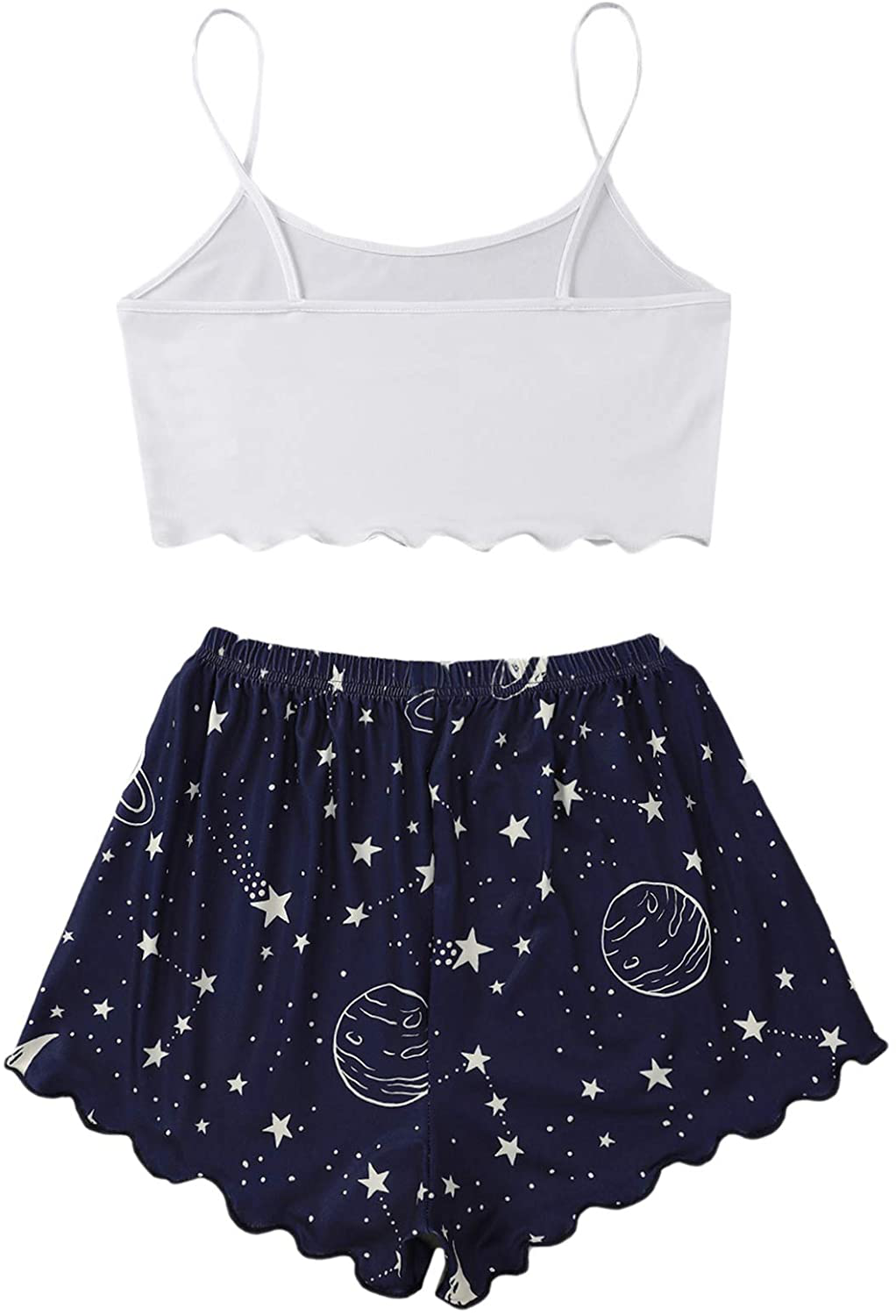 SOLY HUX Women'S Cartoon Print Lettuce Trim Cami Top and Shorts Cute Pajama Set Sleepwear Apparel & Accessories > Clothing > Sleepwear & Loungewear Kylie Max
