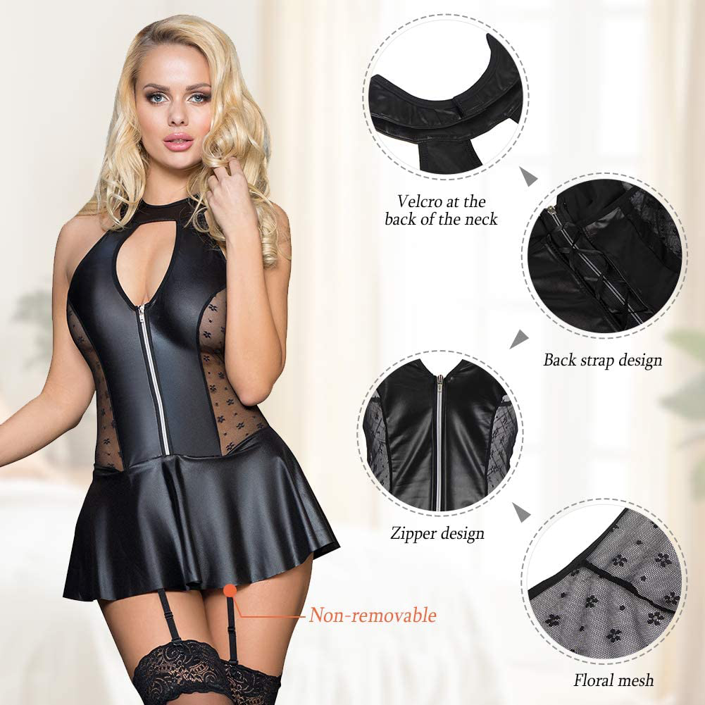 ohyeah Faux Leather Lingerie Bodysuit for Women Plus Size Teddy Lingerie Set with Garter Belt Leotard Nightwear Apparel & Accessories > Clothing > Underwear & Socks > Lingerie ohyeah