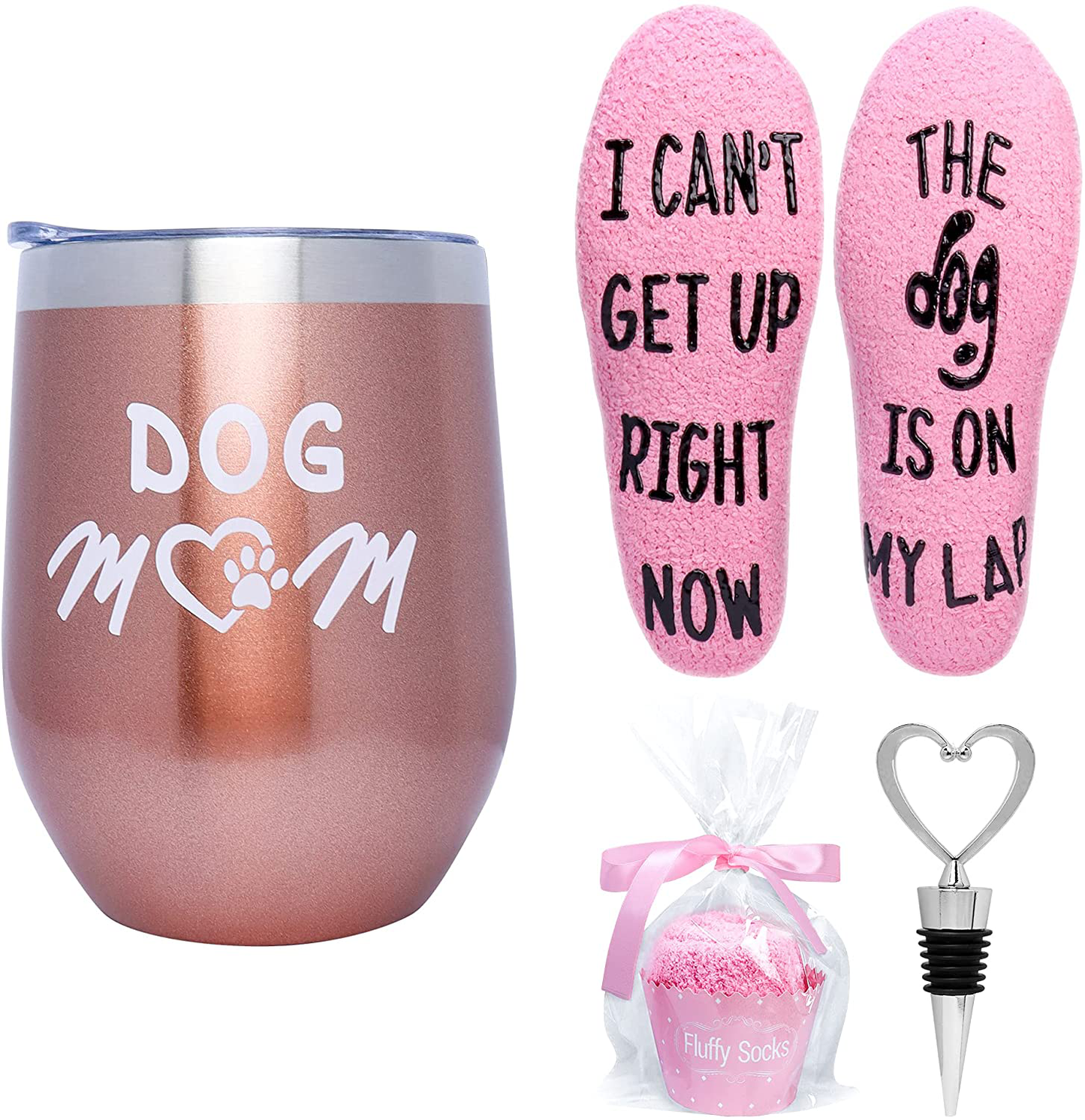 Valporia Retirement Gifts for Women 2021 Insulated Wine Tumbler with Sayings + If You Can Read This Socks + Wine Stopper for Women Birthday Gifts for Women Rose Gold Stainless Steel Xmas Gifts Arts & Entertainment > Party & Celebration > Gift Giving Valporia Rose gold set-dog mom