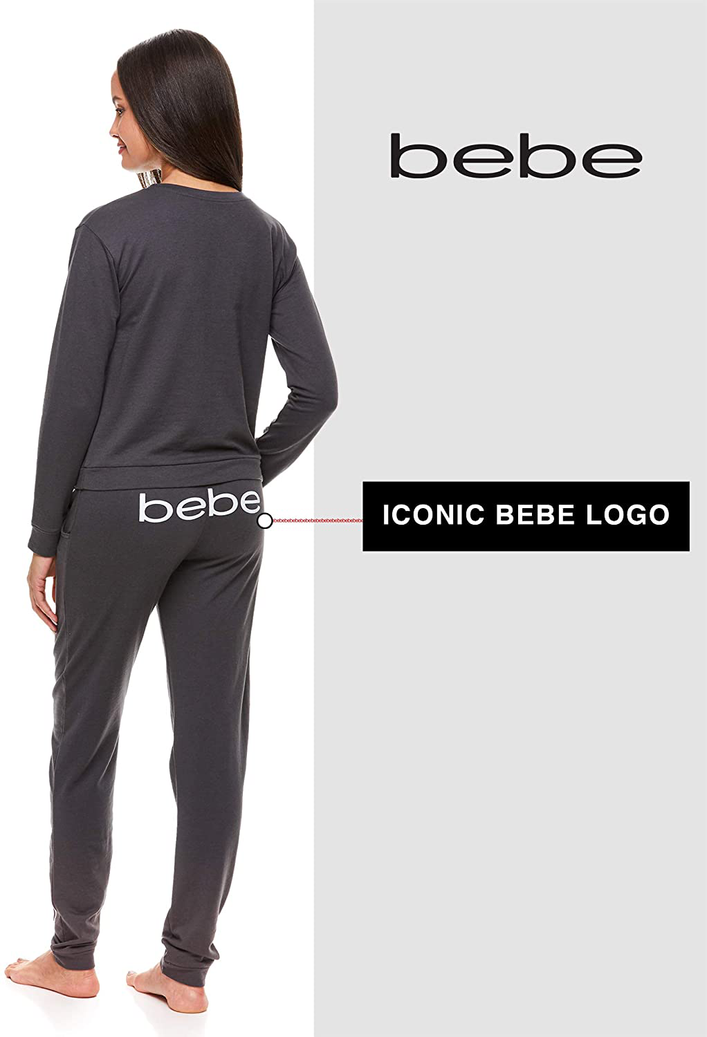 bebe Womens Cuffed Long Sleeve Shirt and Skinny Lounge Pajama Pants Sleep Set Apparel & Accessories > Clothing > Sleepwear & Loungewear > Pajamas bebe