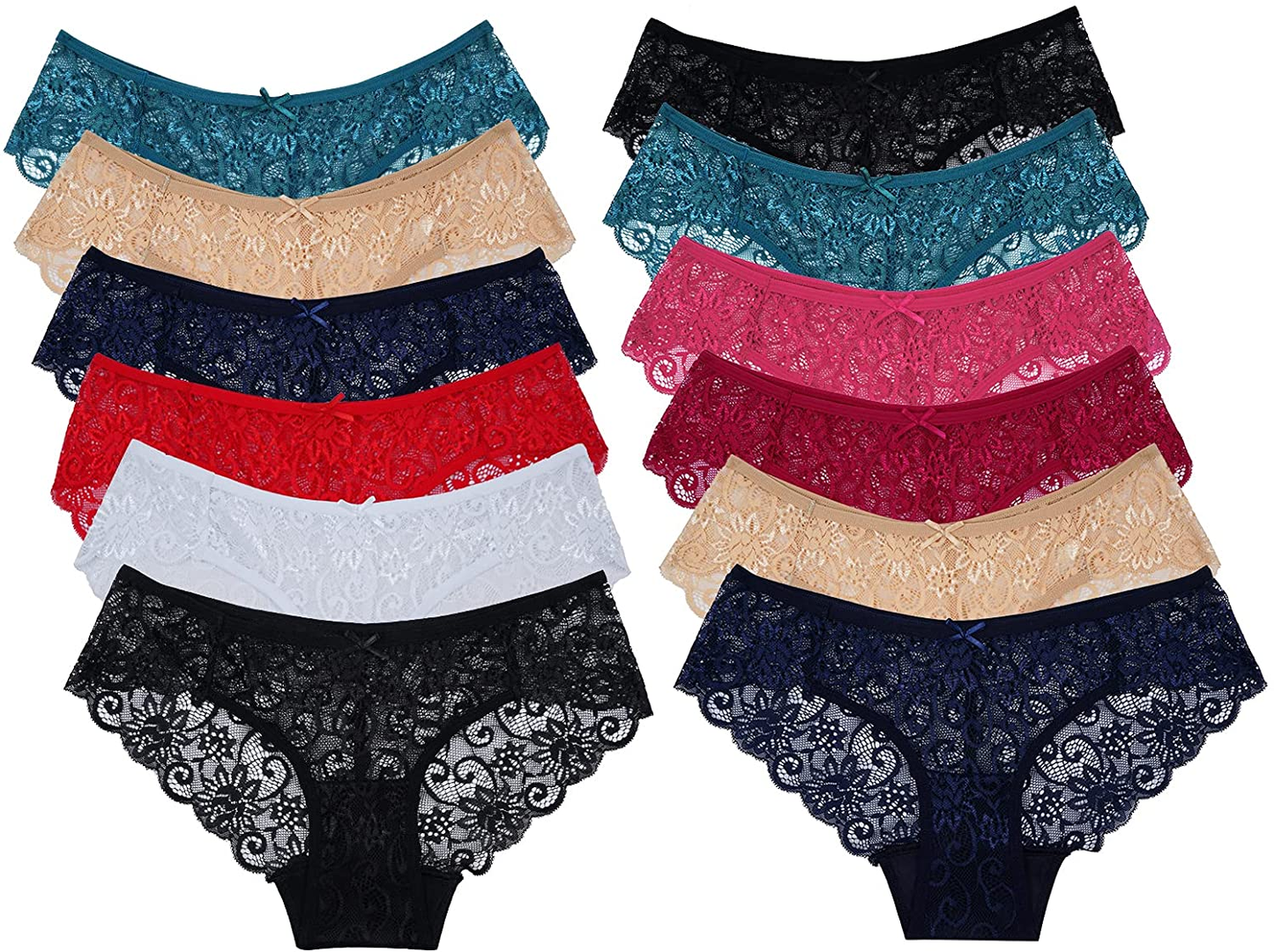 Sunm Boutique Womens Underwear Invisible Seamless Bikini Lace Underwear Half Back Coverage Panties Apparel & Accessories > Clothing > Underwear & Socks > Underwear Sunm Boutique 12 Pack Multicolour Large