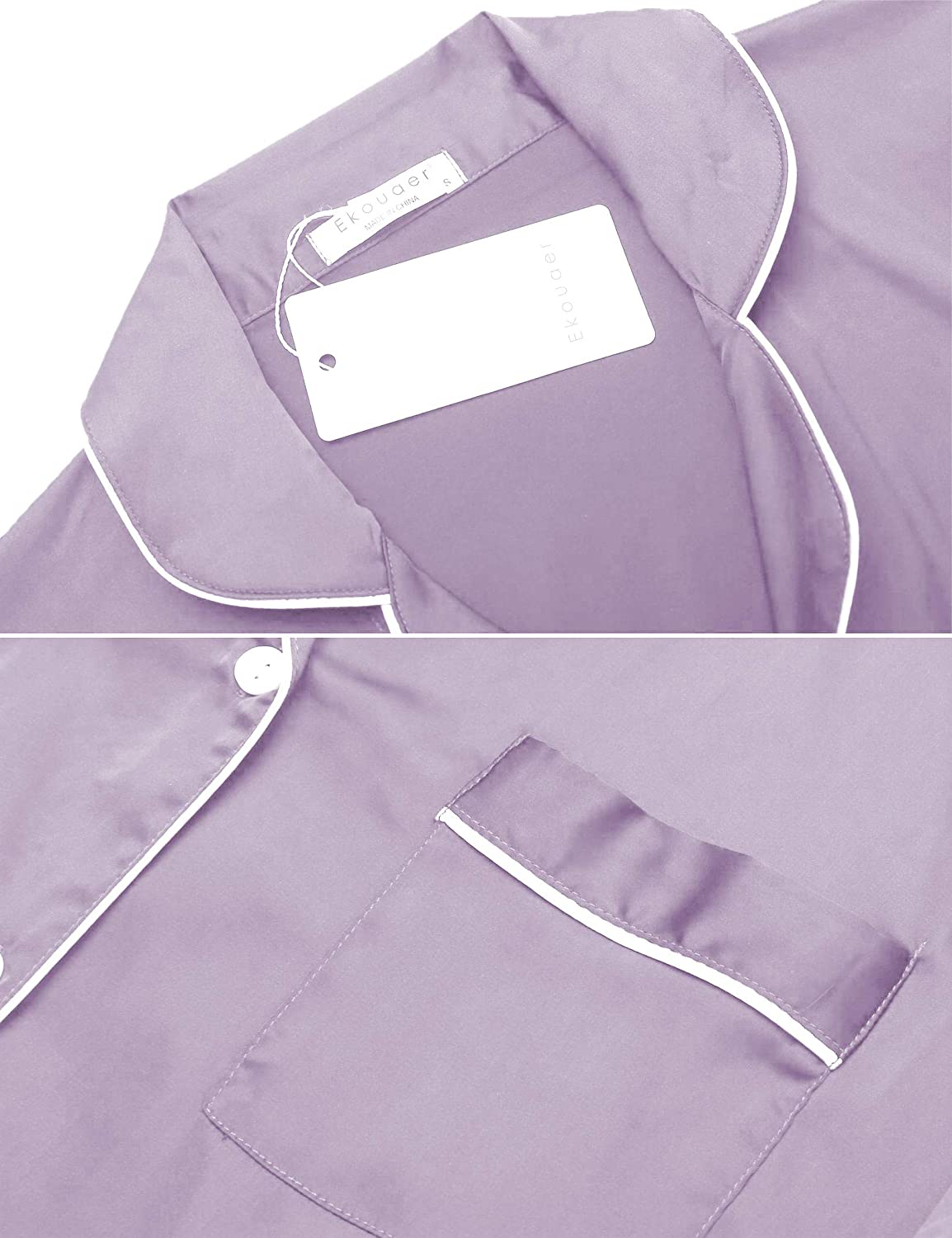 Ekouaer Satin Pajamas Women'S Short Sleeve Sleepwear Soft Silk Button down Loungewear Pjs Shorts Set S-XXL Apparel & Accessories > Clothing > Sleepwear & Loungewear Kylie Max
