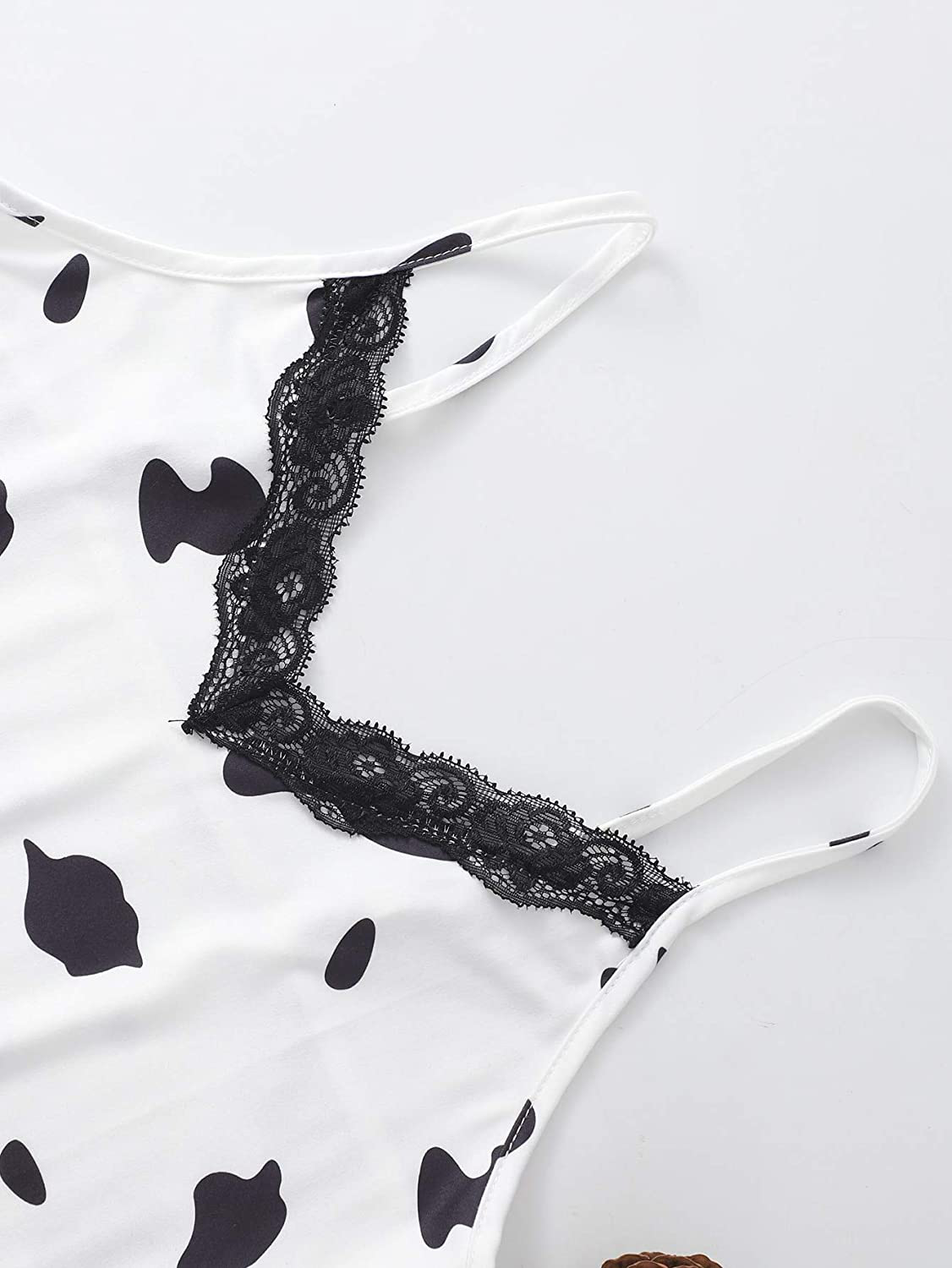 Shein Women'S Cow Print Sleepwear Lace Frill Trim Crop Cami Top and Shorts Pajama Set Apparel & Accessories > Clothing > Sleepwear & Loungewear Kylie Max