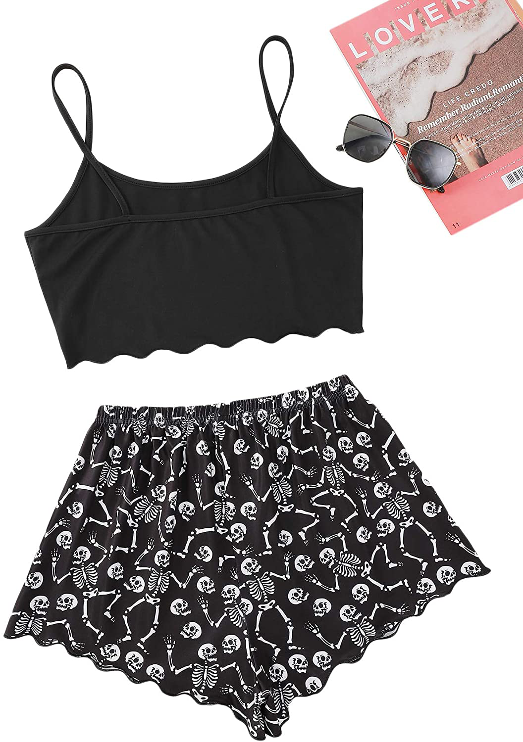 Romwe Women'S Summer Sleepwear Set Graphic Cami Top and Shorts Pajamas Set Apparel & Accessories > Clothing > Sleepwear & Loungewear Kylie Max