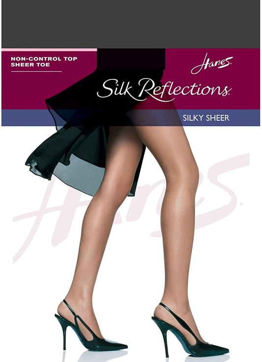 Hanes Women`S Set of 3 Silk Reflections Non-Control Top Sheer Toe Pantyhose Apparel & Accessories > Clothing > Underwear & Socks > Shapewear Hanes Barely Black A-B