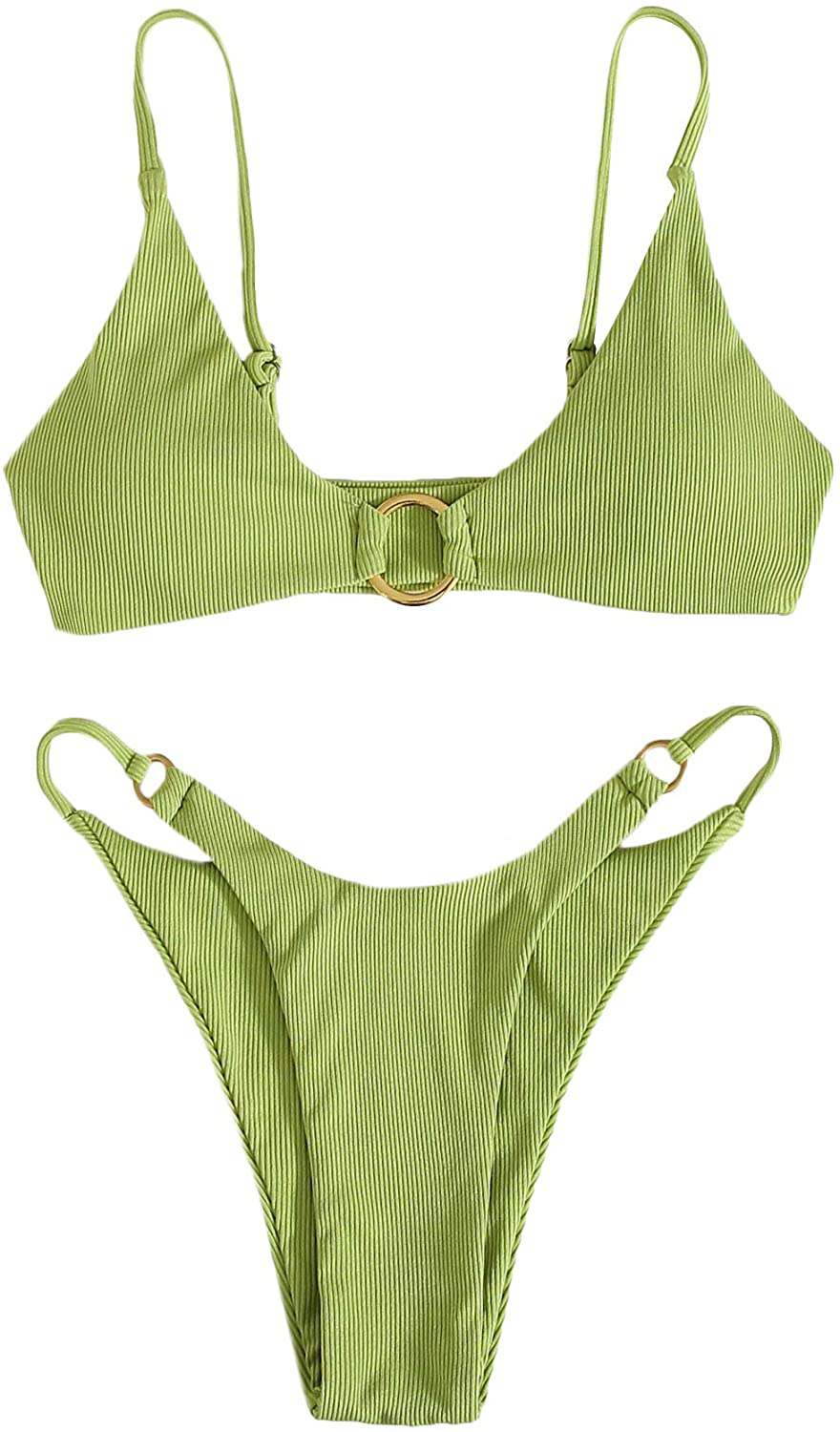 SOLY HUX Women's Print Tie Back Triangle Bikini Bathing Suits 2 Piece Swimsuits Apparel & Accessories > Clothing > Swimwear KYLIE MAX Green X-Large