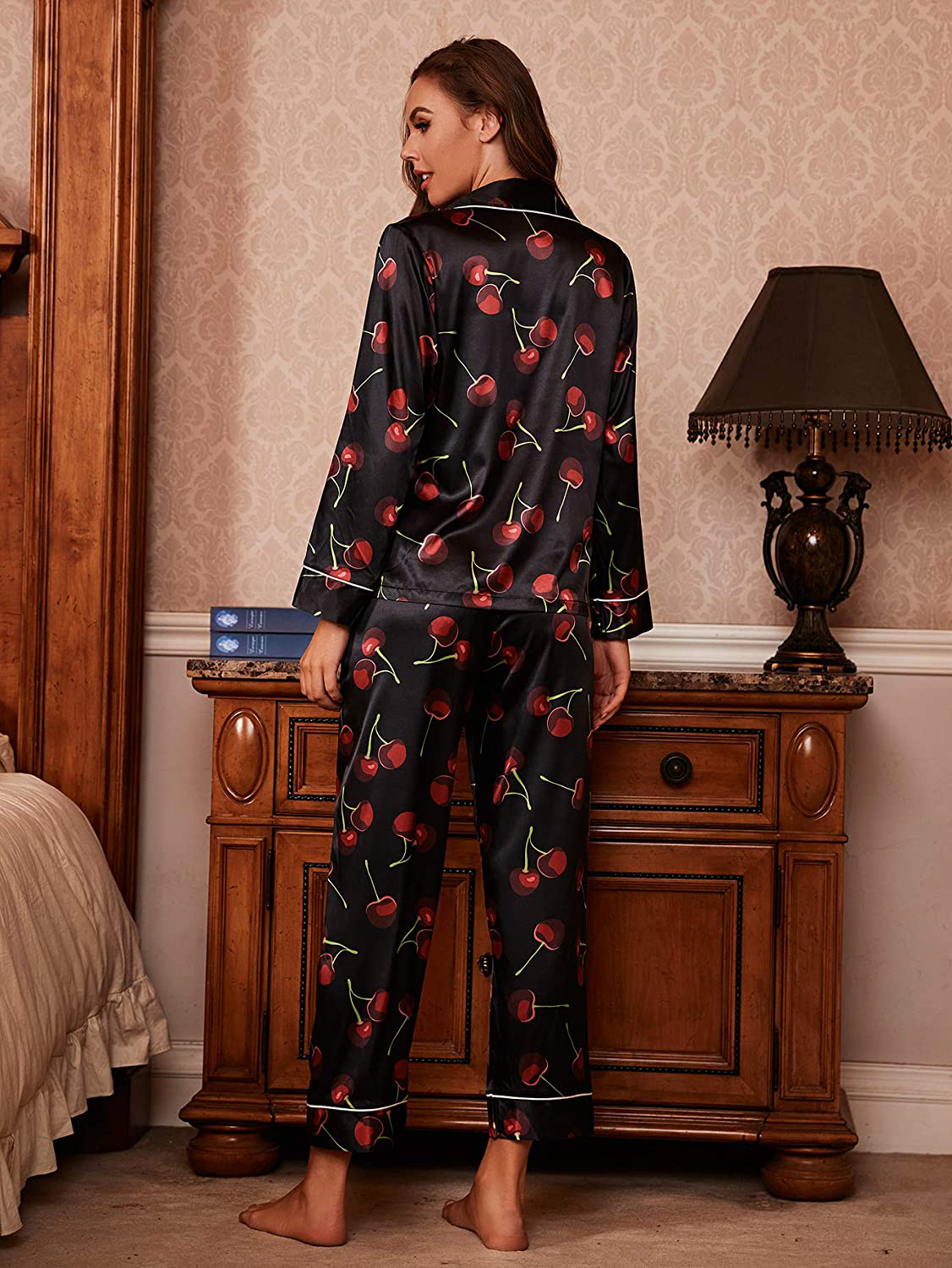 DIDK Women'S Satin 7Pcs Pajama Set Cami Pjs with Shirt and Eye Mask Sleepwear Apparel & Accessories > Clothing > Sleepwear & Loungewear Kylie Max