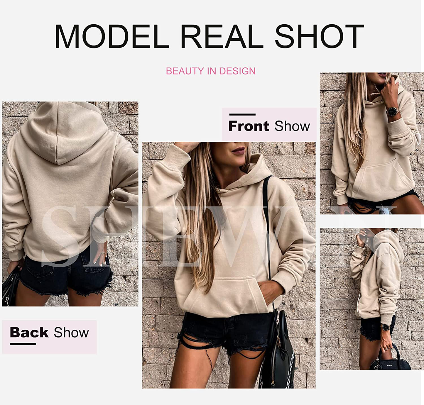 SHEWIN Women'S Casual Hoodies Long Sleeve Solid Lightweight Pullover Tops Loose Sweatshirt with Pocket Apparel & Accessories > Clothing > Activewear Kylie Max