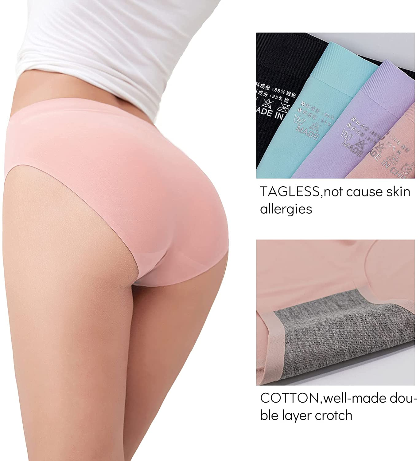 Fallsweet No Show Underwear for Women Seamless High Cut Briefs Mid-Waist Soft No Panty Lines,Pack of 5 Apparel & Accessories > Clothing > Underwear & Socks > Underwear FallSweet