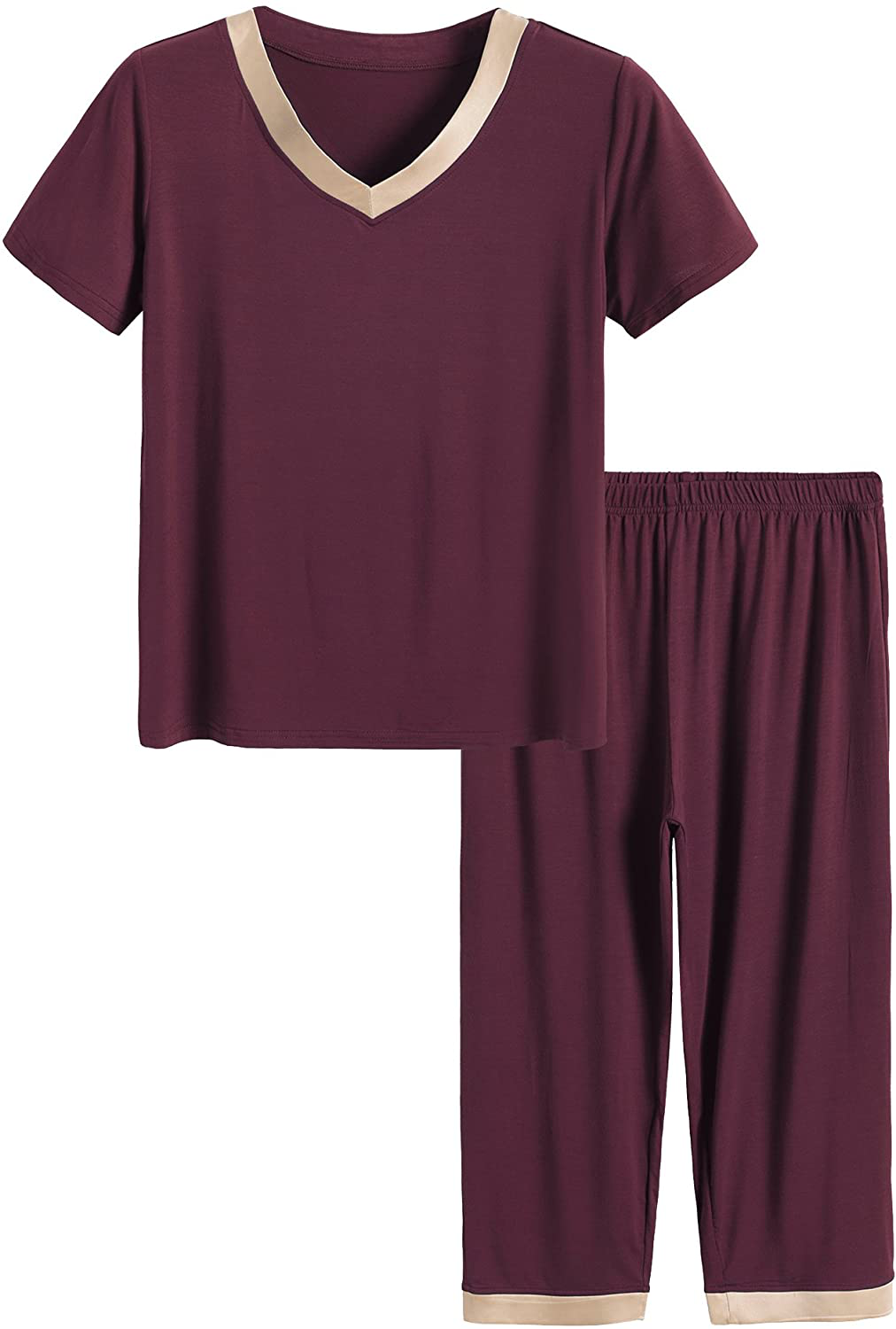 Latuza Women’s Sleepwear Tops with Capri Pants Pajama Sets Apparel & Accessories > Clothing > Sleepwear & Loungewear > Pajamas Latuza Wine Red Small