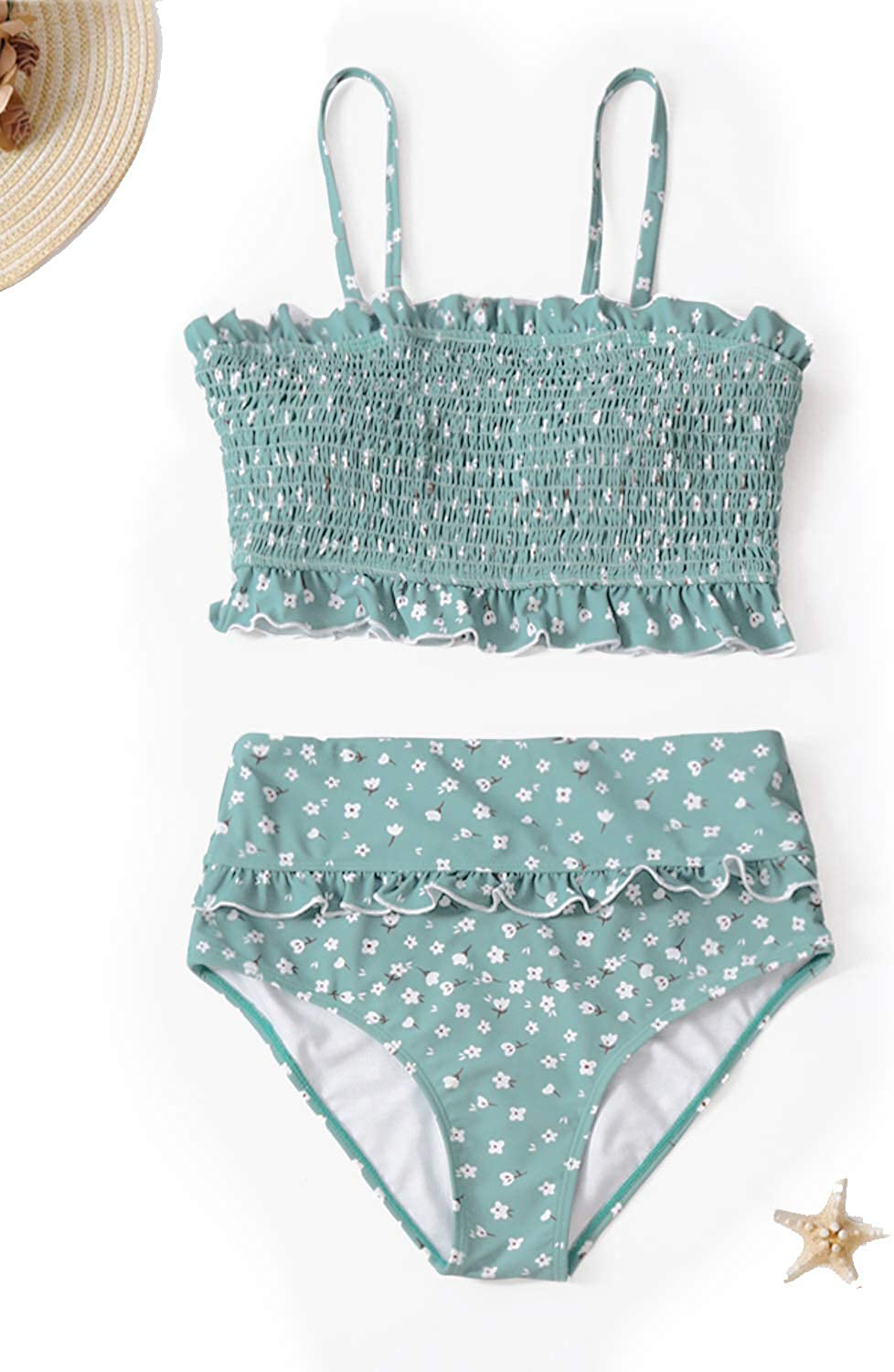 Dokotoo Women Cute High Waist Strapless Smocked Bikini Sets Swimsuit Bathing Suit Kylie Max