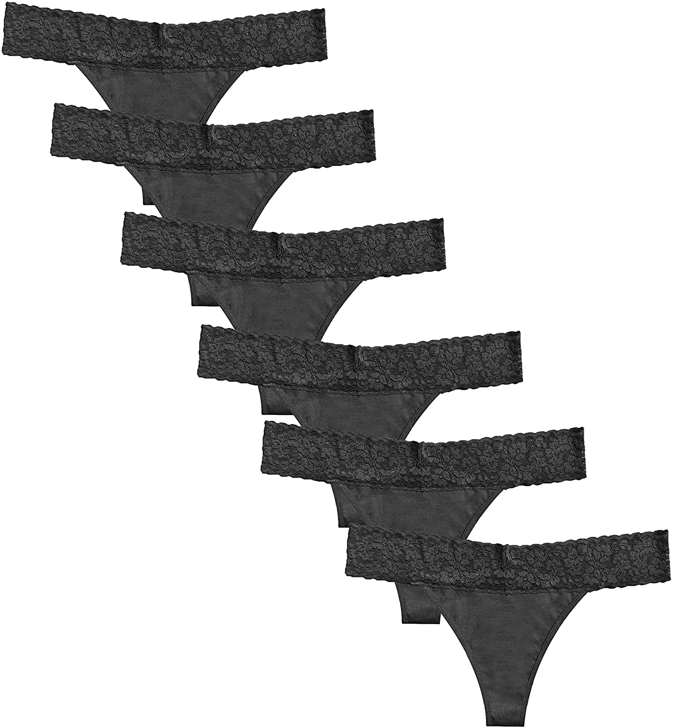 Free to Live 6 Pack Women's Underwear - Lace Band Cotton Thong Panties Apparel & Accessories > Clothing > Underwear & Socks > Underwear Free to Live All Black Medium