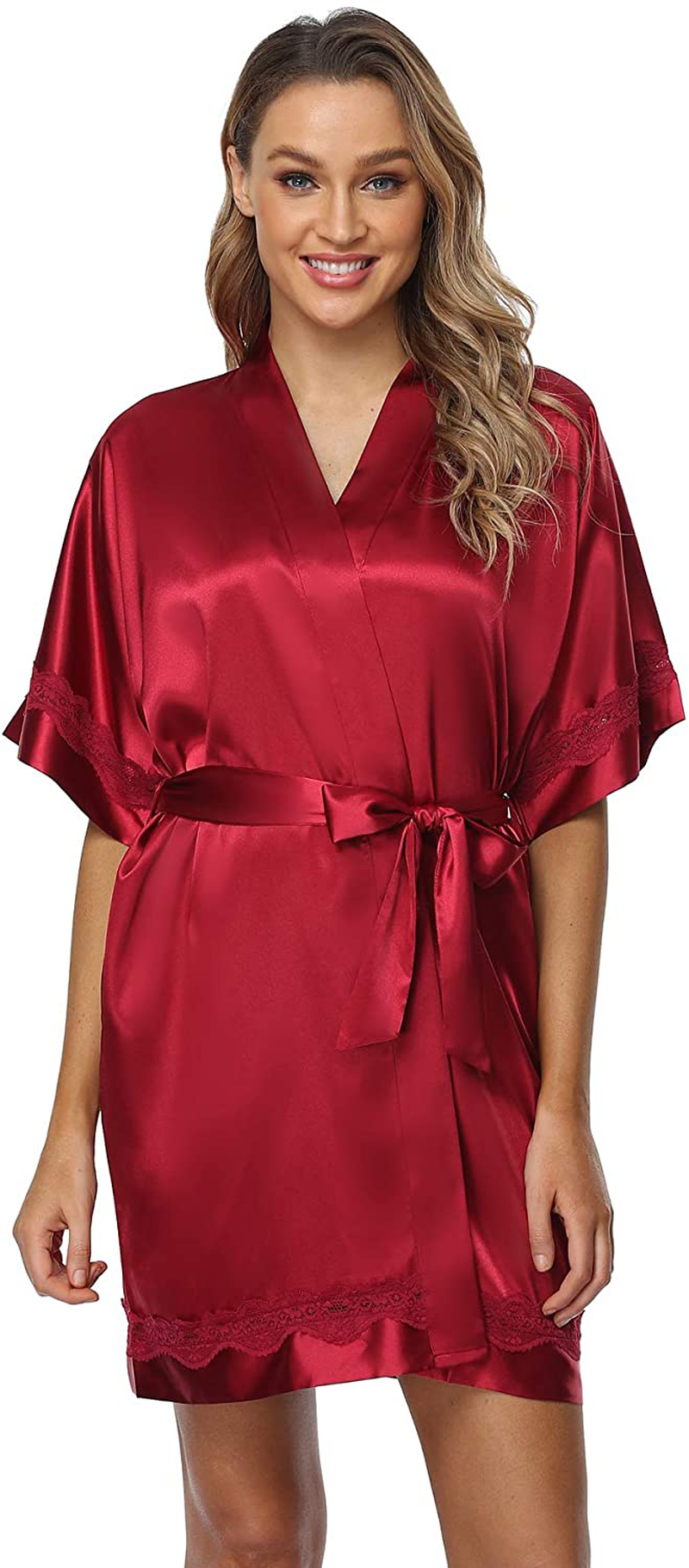 The Bund Women'S Short Robes Lace Bride Bridesmaids Sexy Bathrobe Satin Spa Robe Pure Color Apparel & Accessories > Clothing > Sleepwear & Loungewear > Robes The Bund