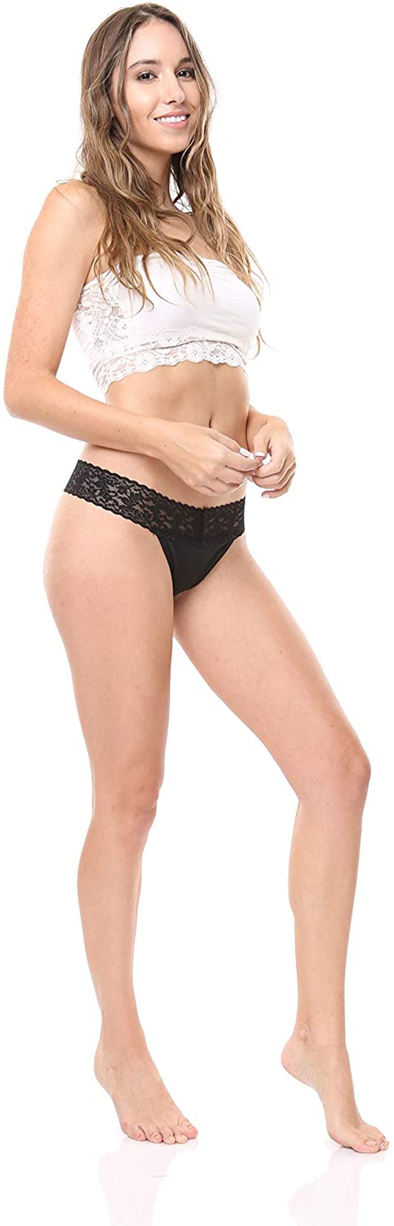 Free to Live 6 Pack Women's Underwear - Lace Band Cotton Thong Panties Apparel & Accessories > Clothing > Underwear & Socks > Underwear Free to Live