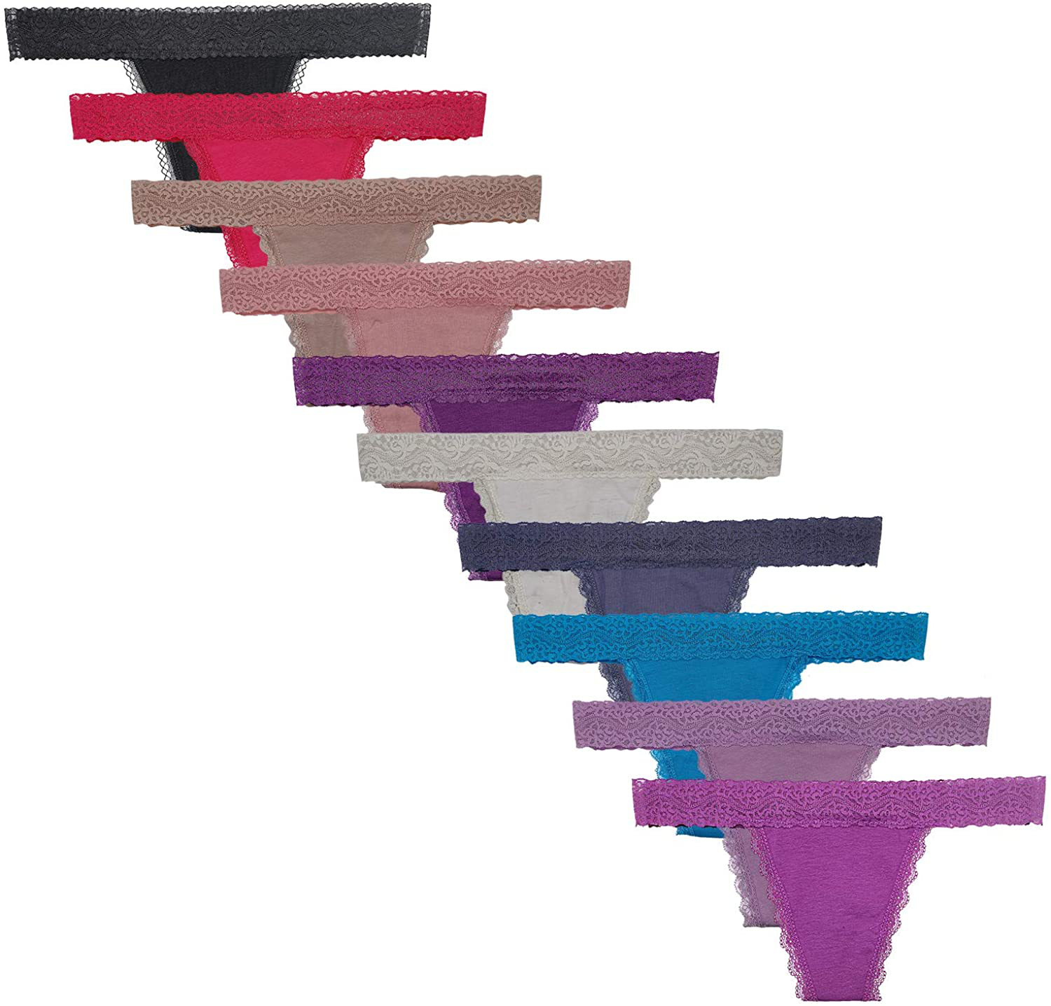 Women's Lace Thongs, T Back Low Waist See Through Panties Sexy Seamless V-Shape Design Lace Thongs for Women Apparel & Accessories > Clothing > Underwear & Socks > Underwear Delcroix Multicolored G - 10 Pack Large