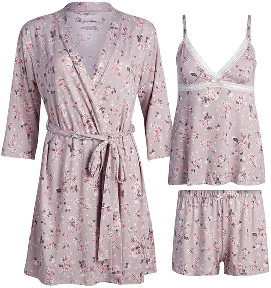 Marilyn Monroe Women's Pajama Set – 3 Piece Soft Robe, Cami, and Sleep Short Set Apparel & Accessories > Clothing > Sleepwear & Loungewear > Pajamas Marilyn Monroe Blushstone Bloom Large
