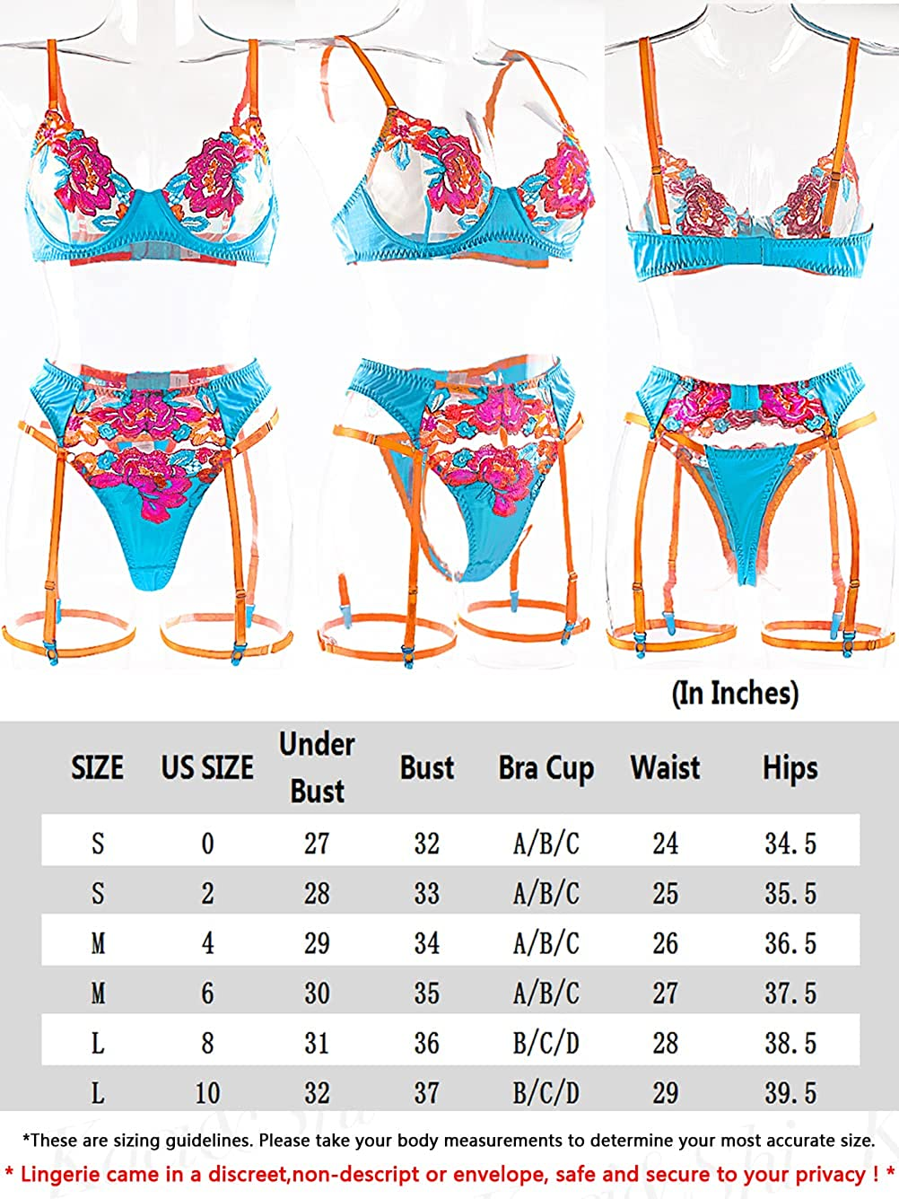 Kaei&Shi Floral Embroidered,Underwire,Thong,Thigh Straps,Garter Belt Lingerie for Women Apparel & Accessories > Clothing > Underwear & Socks > Lingerie Kaei&Shi