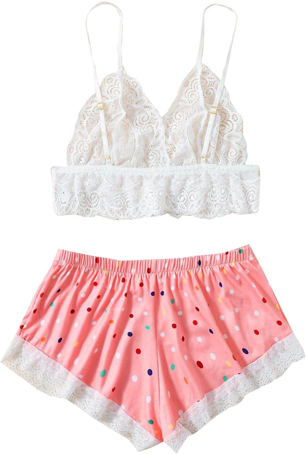SOLY HUX Women'S Lace Sheer Cami Top with Satin Shorts Pajama Set Sleepwear Apparel & Accessories > Clothing > Sleepwear & Loungewear Kylie Max